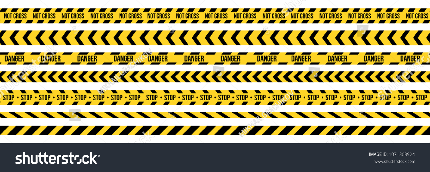 SVG of Creative vector illustration of black and yellow police stripe border. Set of danger caution seamless tapes. Art design line of crime places. Abstract concept graphic element. Construction sign. svg
