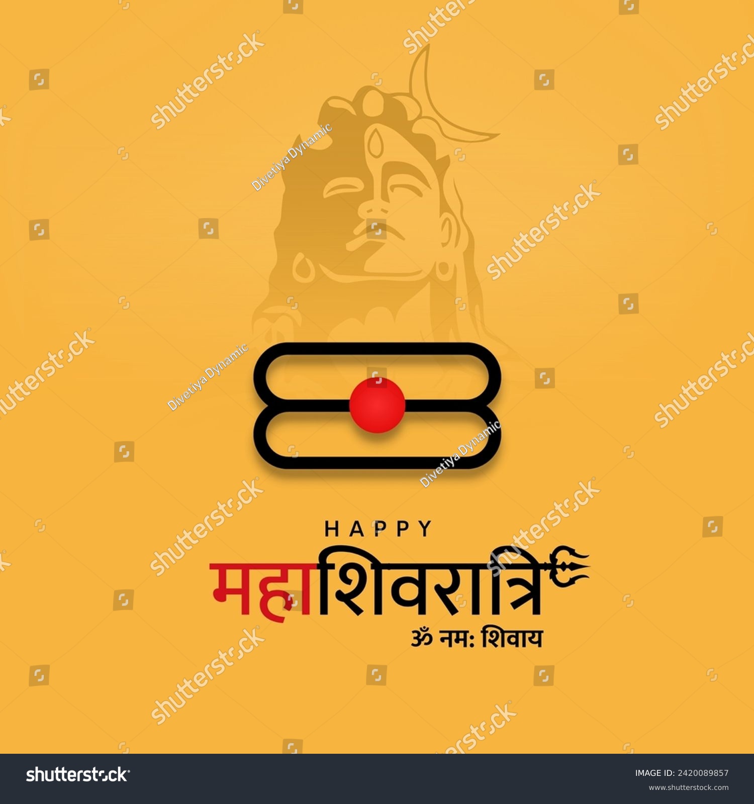 SVG of Creative vector illustration of Hindu Religion Happy Maha Shivratri Festival on yellow background. Hindi text meaning Maha Shivratri and Om Namah Shivaya. svg