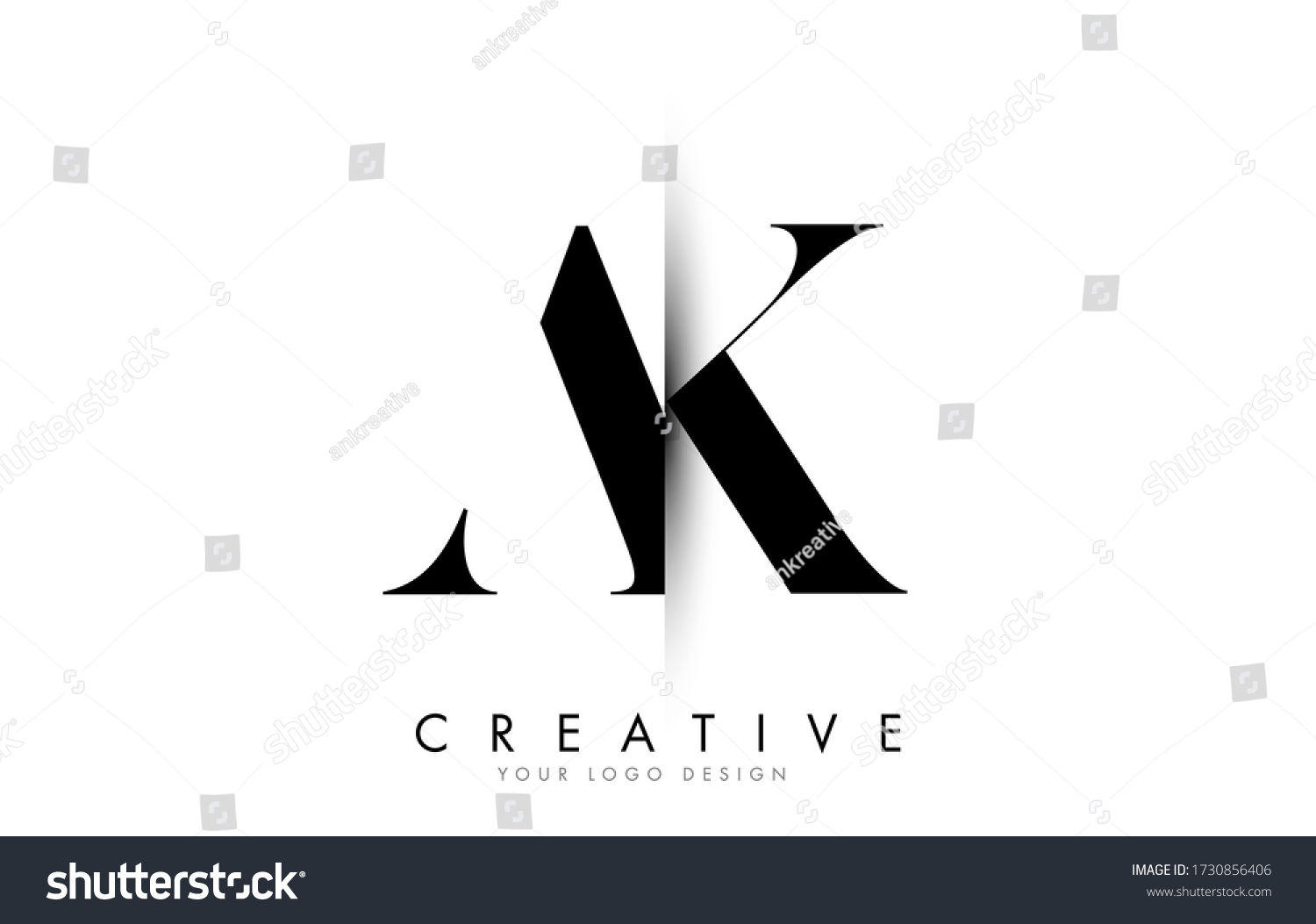 Creative Vertical Shadow Cut Ak K Stock Vector (Royalty Free) 1730856406