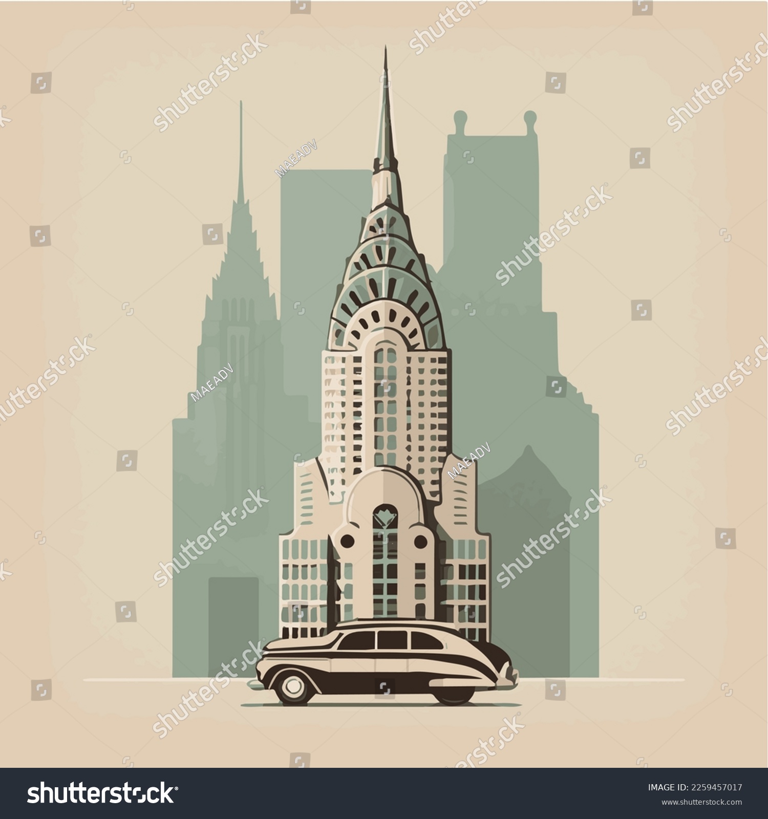 SVG of Creative vintage illustration of Chrysler building in New York svg