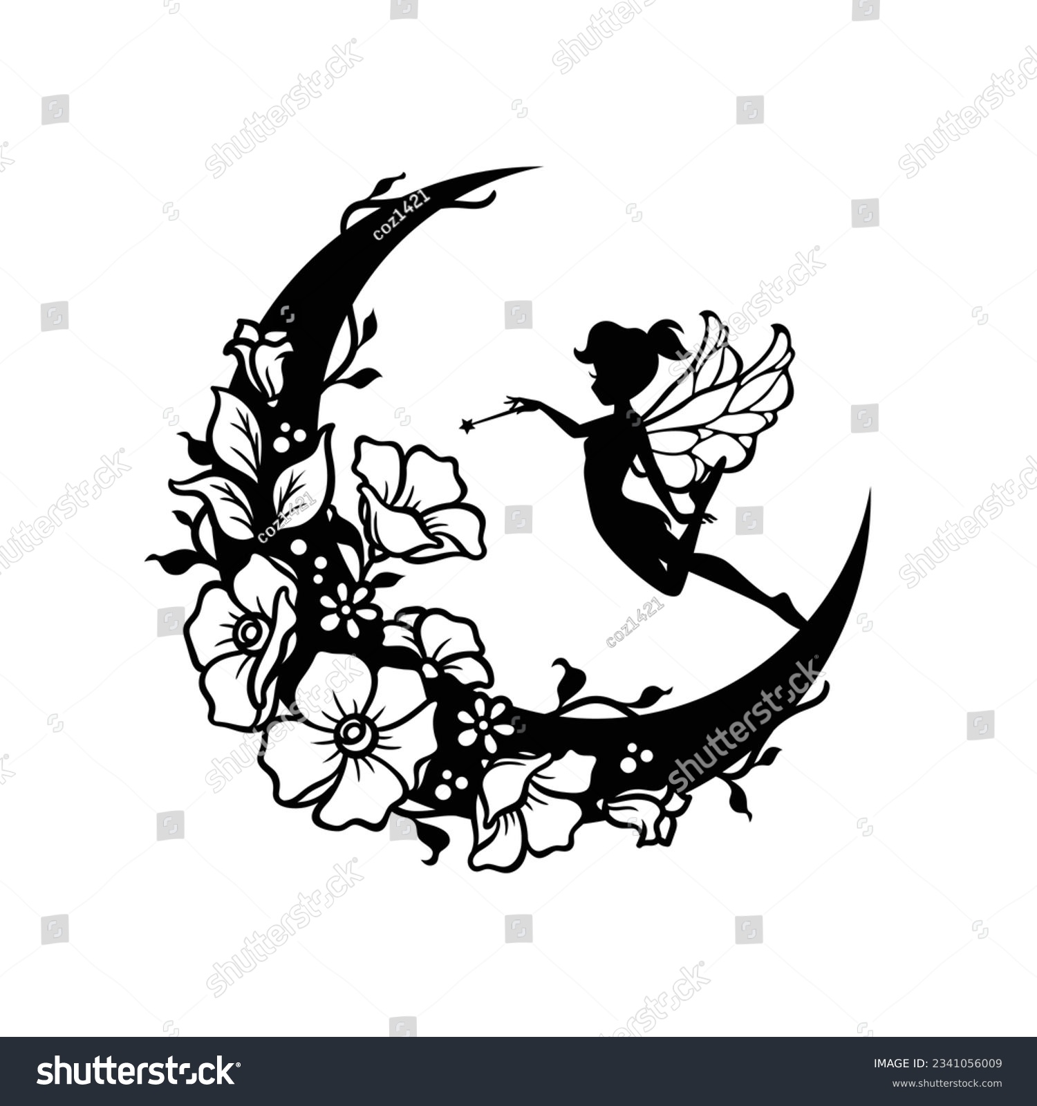SVG of Crescent Moon and Fairy silhouette svg
