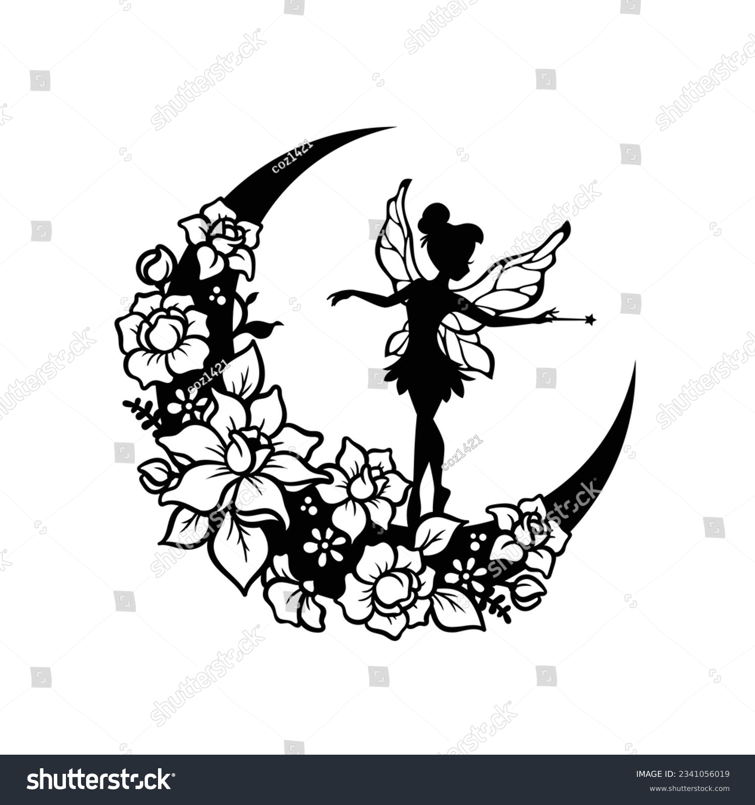 SVG of Crescent Moon and Fairy silhouette svg