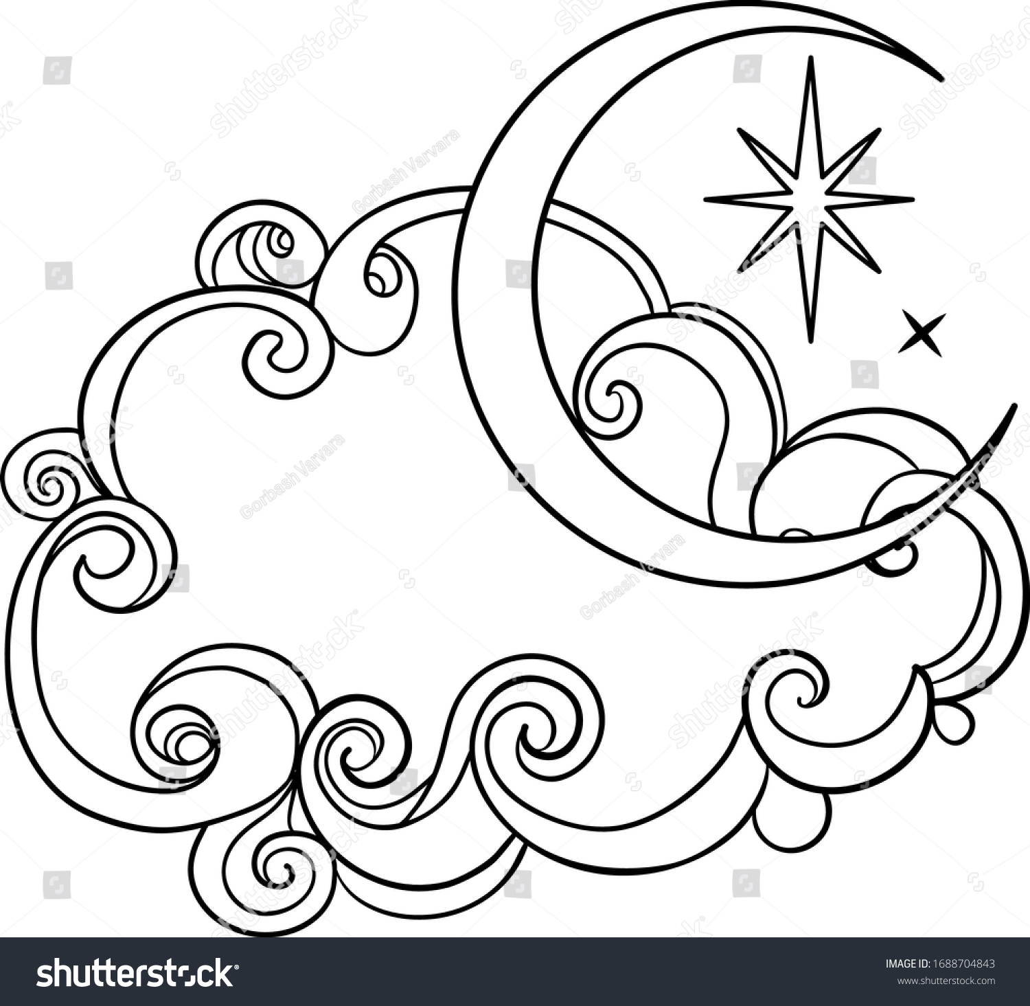 Crescent Moon Lightning Bolts Over Ornate Stock Vector (Royalty Free ...