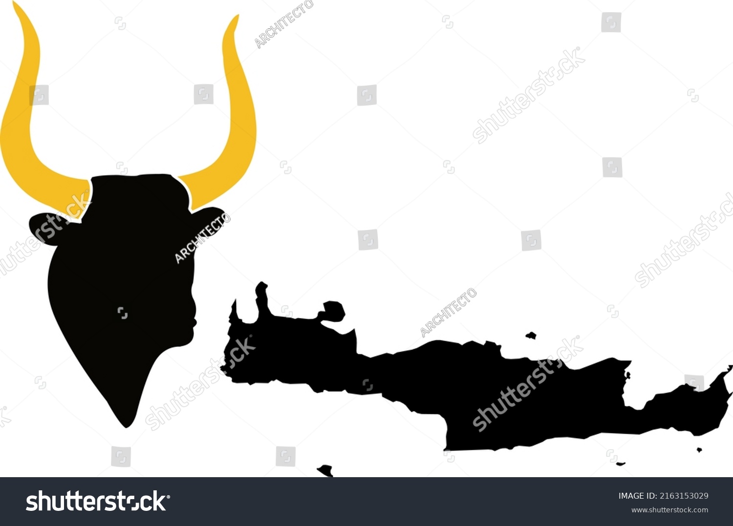 SVG of Crete Island and Minotaur Head Vector Map Sign svg