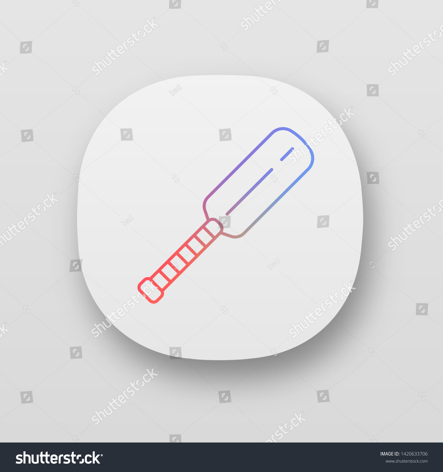 SVG of Cricket bat app icon. Equipment for batsmen. Wooden flat block with long handle. Professional sports accessory. UI/UX user interface. Web or mobile applications. Vector isolated illustrations svg