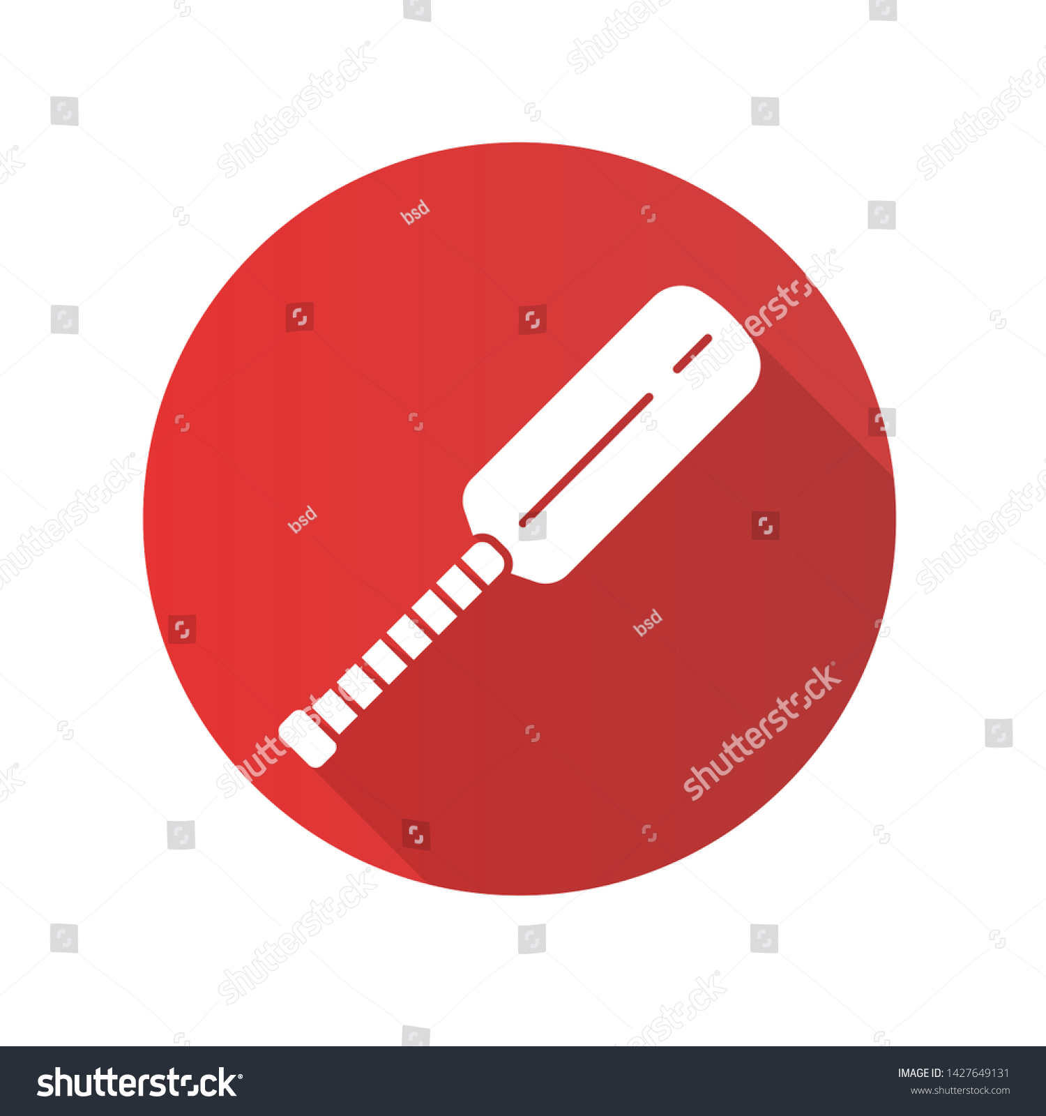 SVG of Cricket bat flat design long shadow glyph icon. Equipment for batsmen. Wooden flat block with long handle. Professional sports accessory. Game gear. International sport. Vector silhouette illustration svg