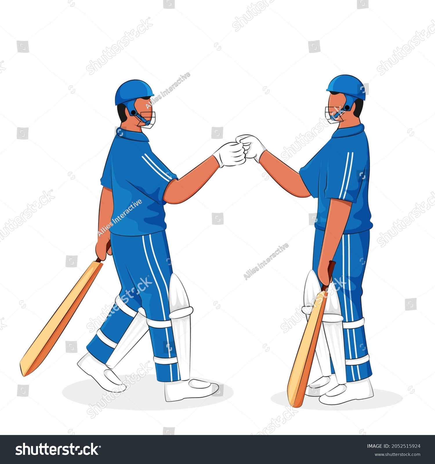 SVG of Cricket Batsmen Fist Bumping Each Other On White Background. svg
