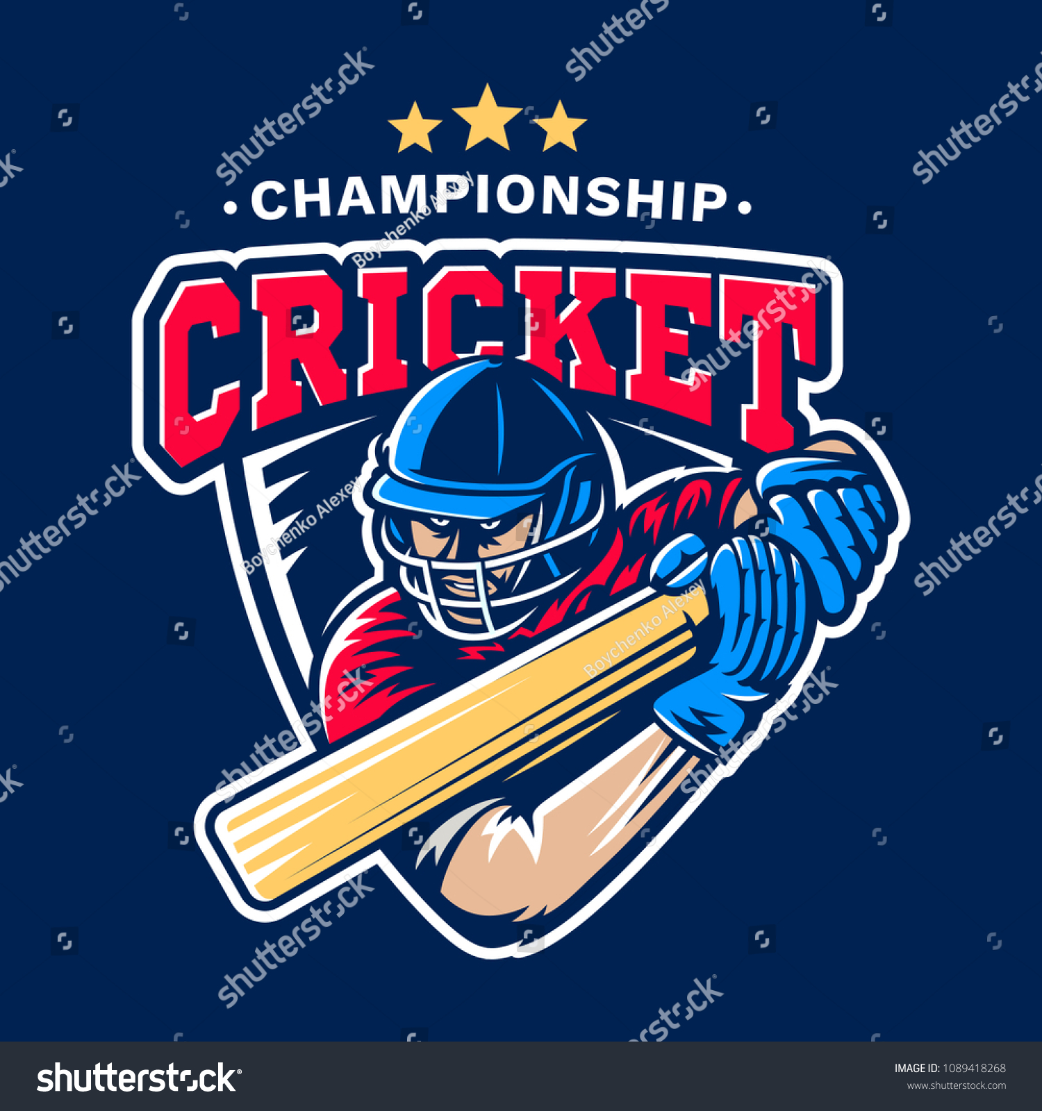 SVG of Cricket Championship - sports emblem, illustration with of a batsman with a bat in his hands svg