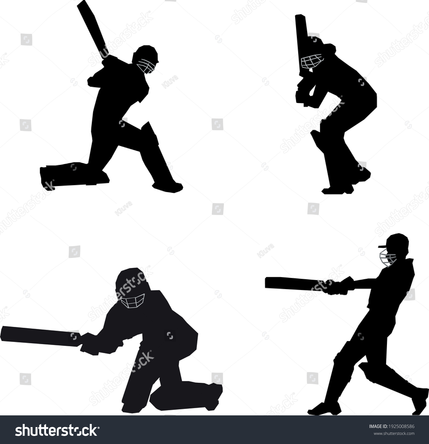 SVG of Cricket player batsman batting silhouettes collection set svg
