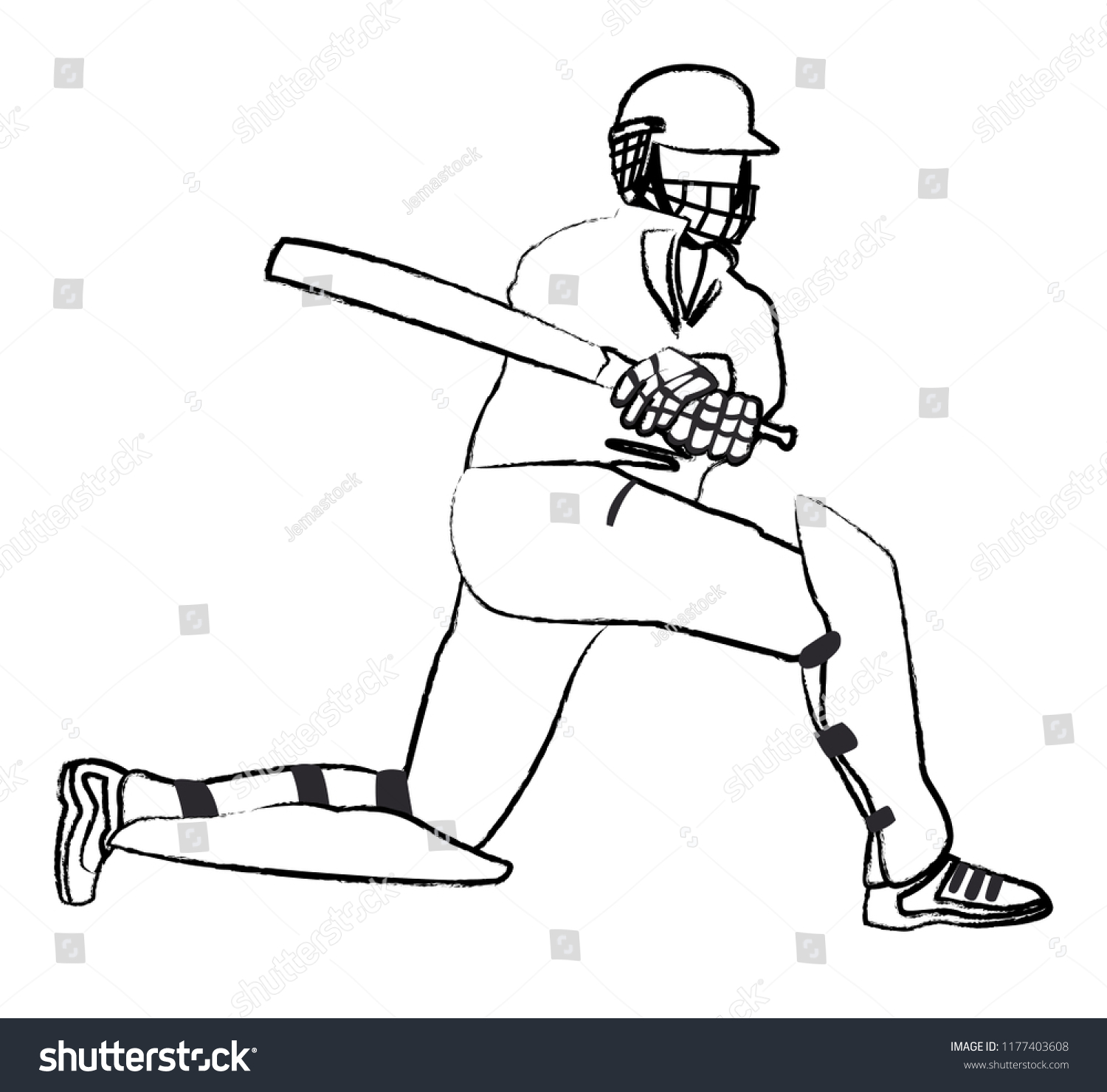 Cricket Player Bat Sketch Stock Vector (Royalty Free) 1177403608