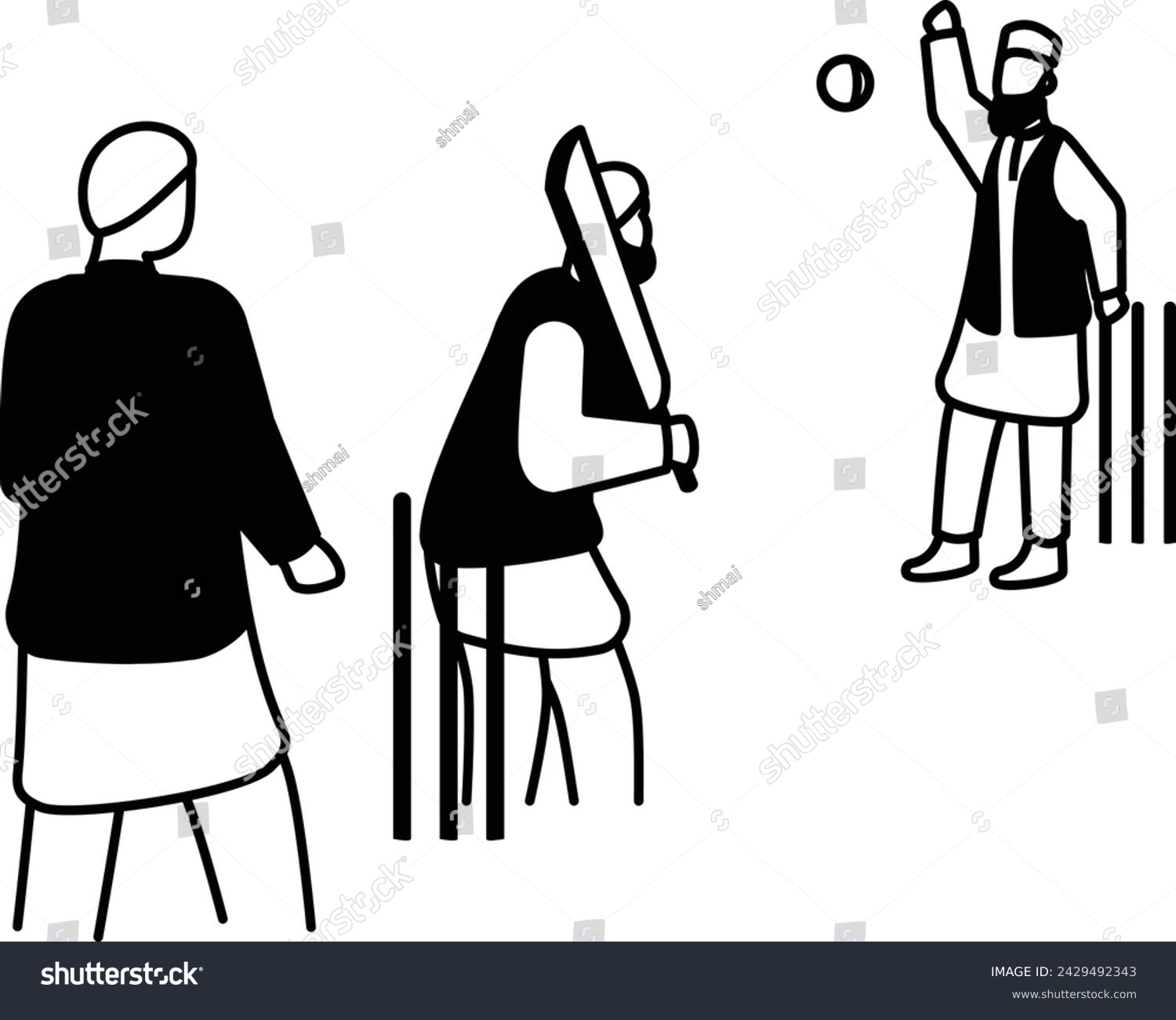 SVG of Cricketer, Bowler and Batsmen vector design, yaum-e-pakistan Symbol, Islamic republic or resolution day Sign, 23 March national holiday illustration, Person Playing Cricket as Honorary Match concept svg