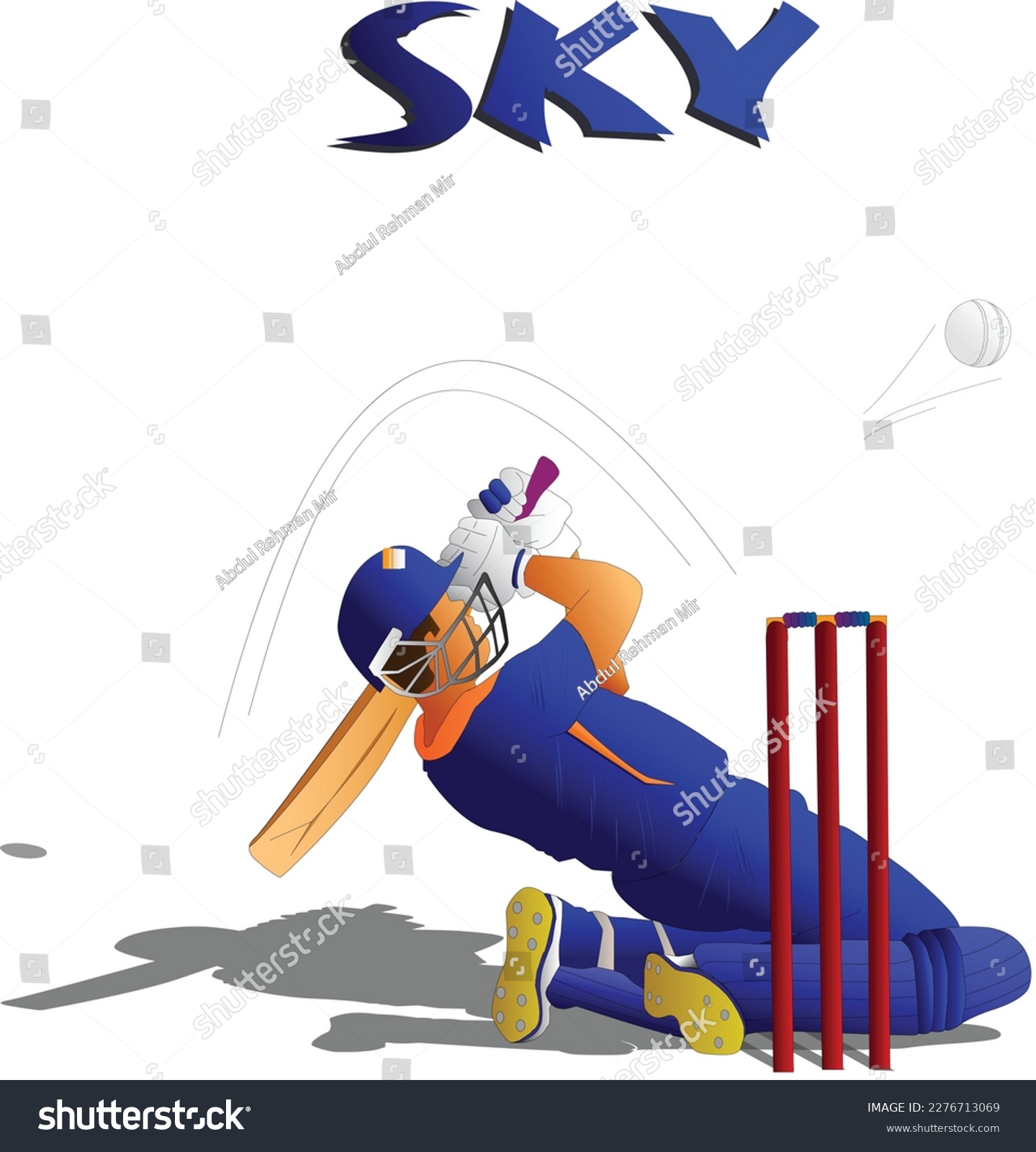 SVG of Cricketer in blue playing reverse shot in Cricket.  svg