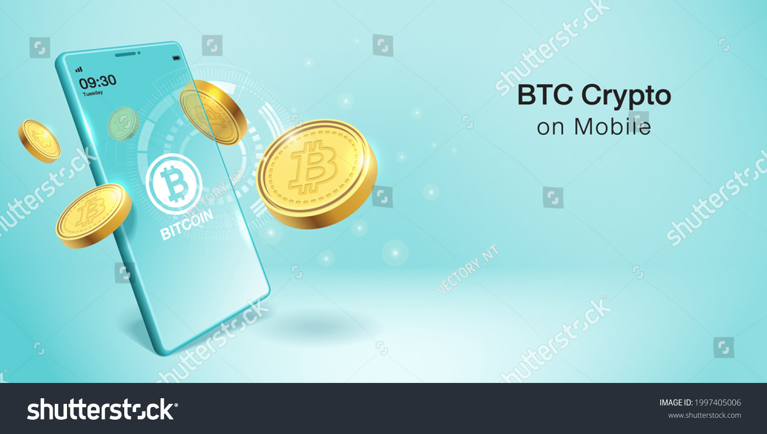 SVG of Cripto currency, Bitcoin Crypto on Mobile. Banner Vector svg