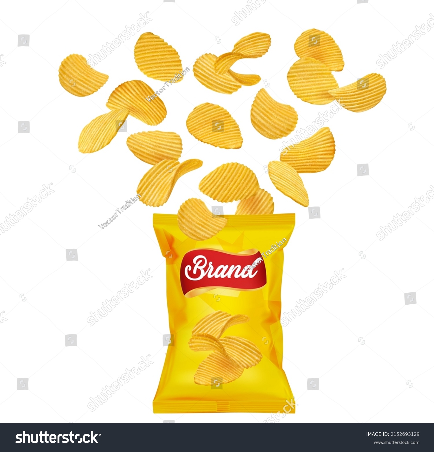 Crispy Ripple Potato Chips Flying Into Stock Vector (Royalty Free ...