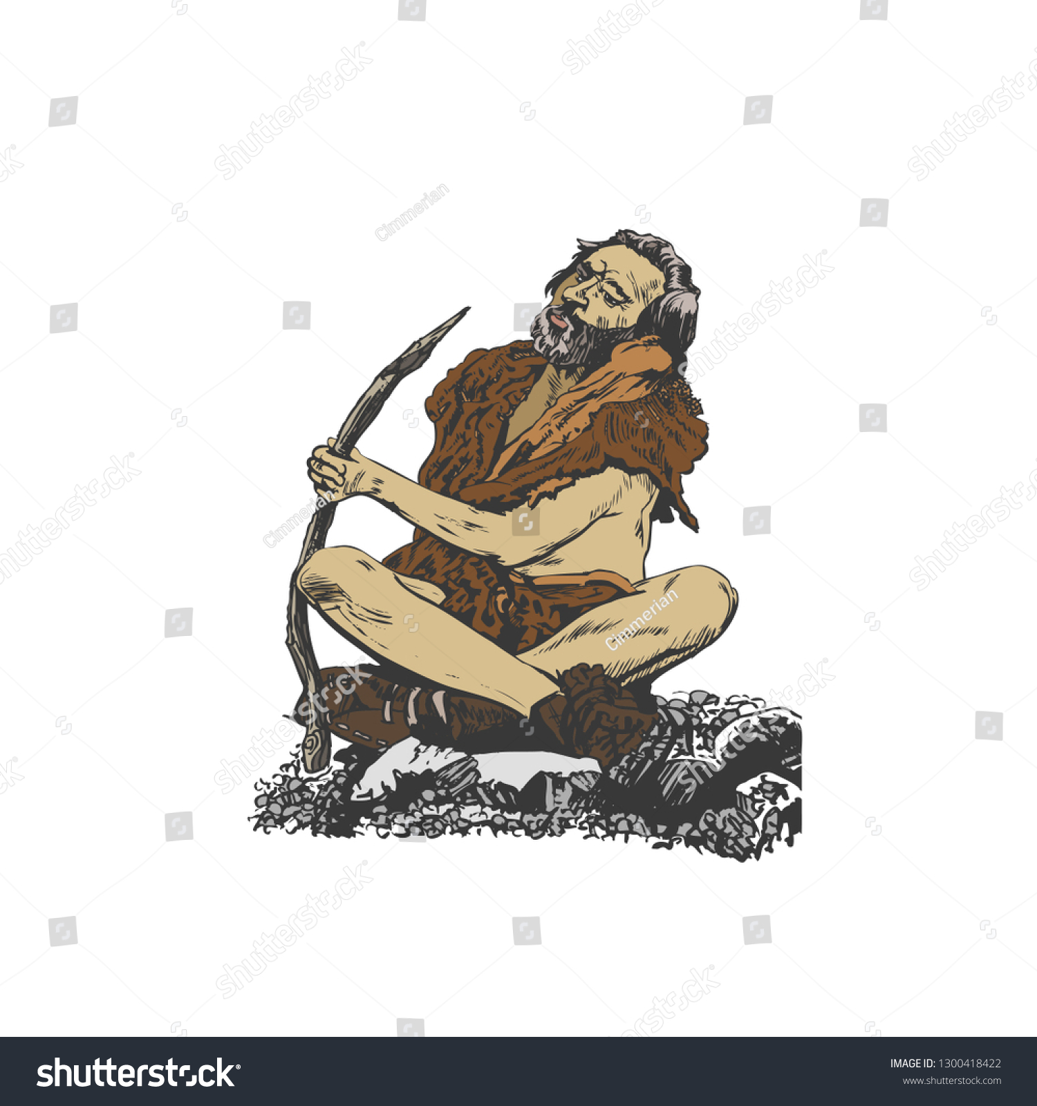 SVG of Cro-Magnon at work. Vector illustration. In the same portfolio there is a monochrome image. svg