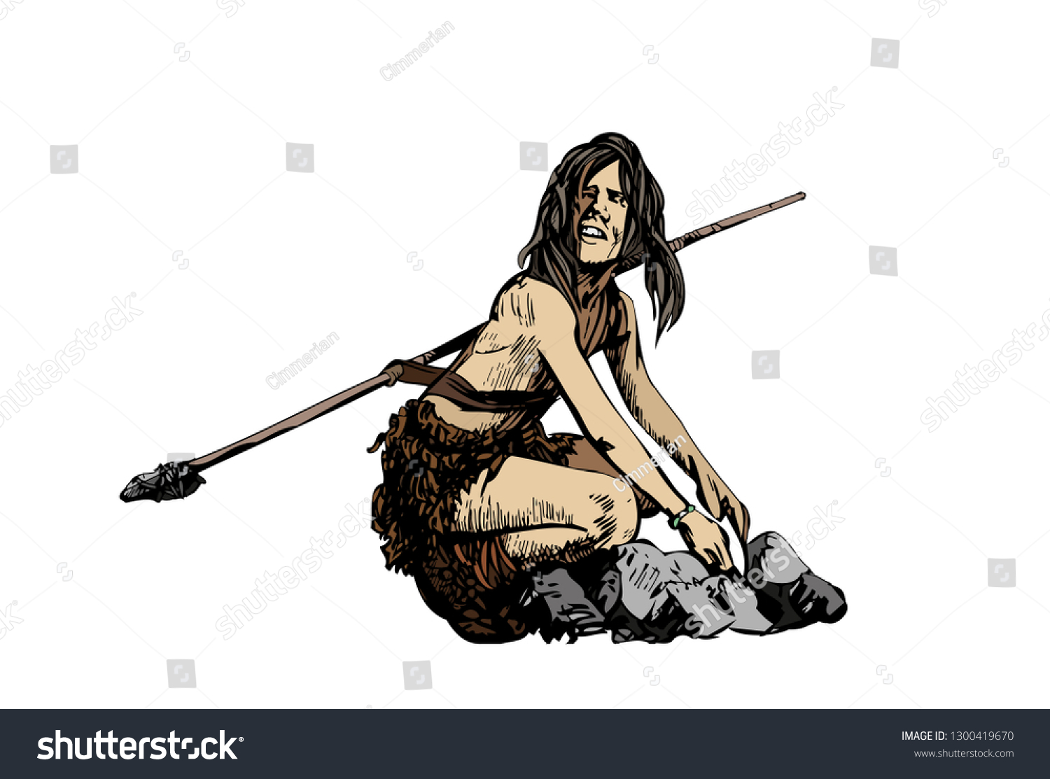 SVG of CRO-magnon, the young man with a spear (Homo sapiens). In the same portfolio there is a monochrome image. svg