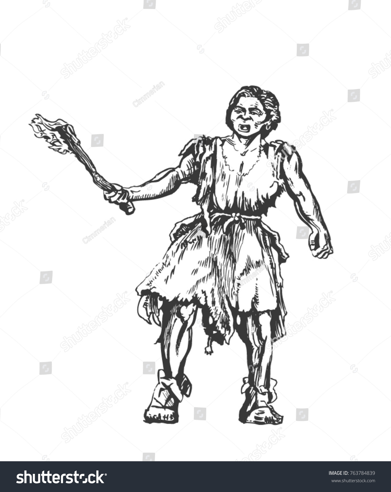 SVG of Cro-Magnon woman with a torch. Graphic sketch svg