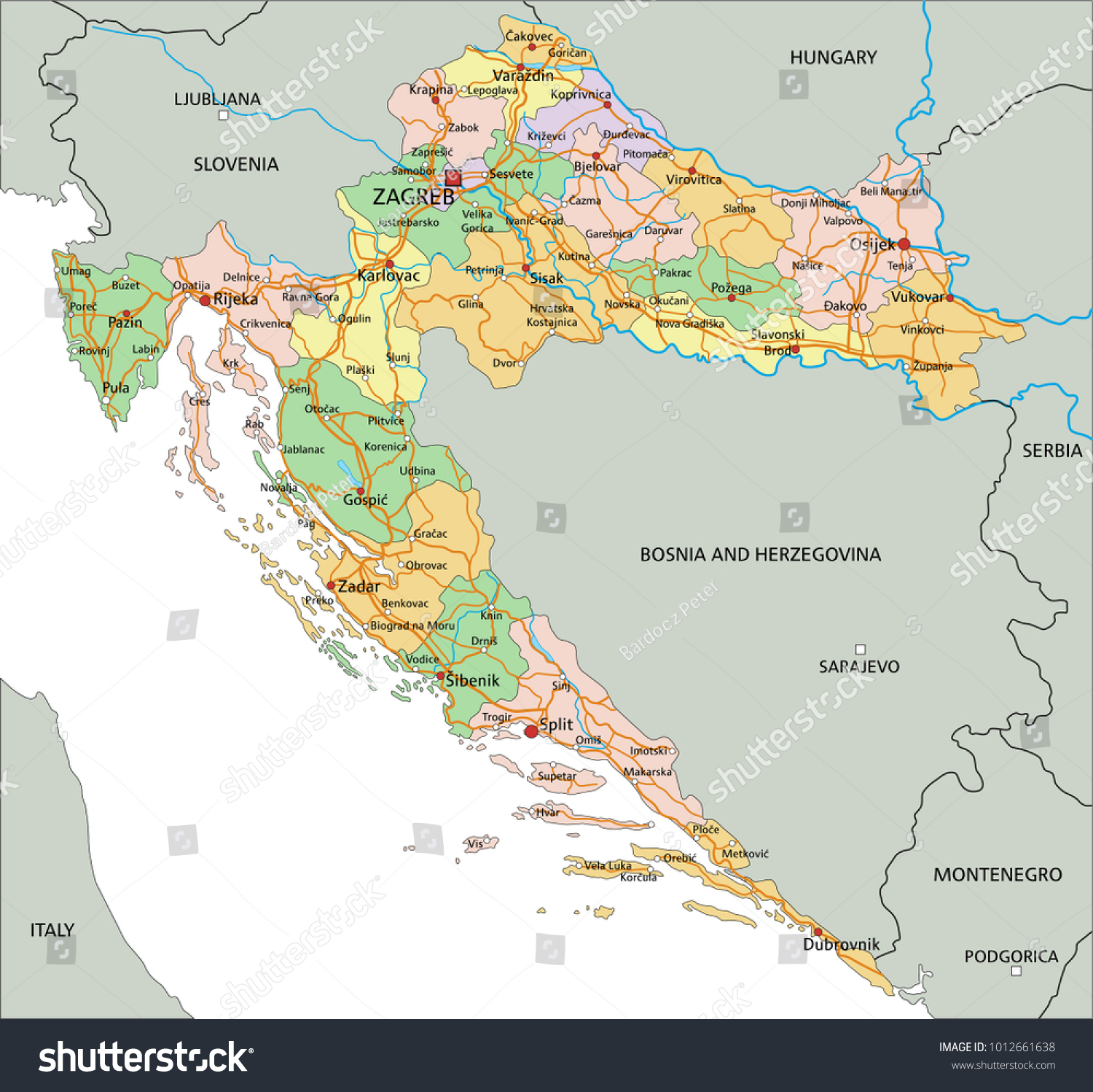 Croatia Highly Detailed Editable Political Map With Labeling Stock ...