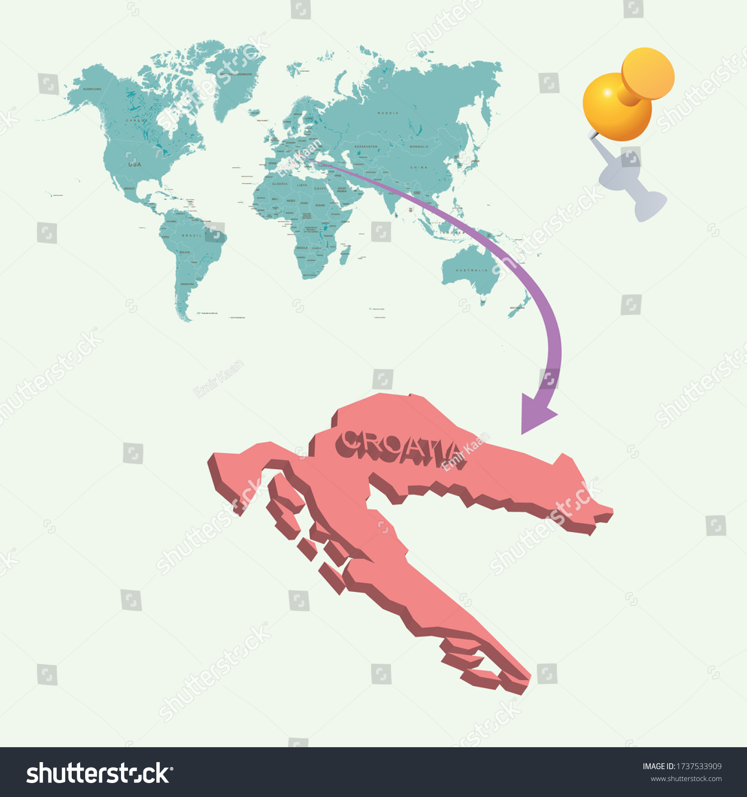 Croatias Place World 3d Map Stock Vector Royalty Free 1737533909 Stock Vector Croatia S Place In The World D Map 1737533909