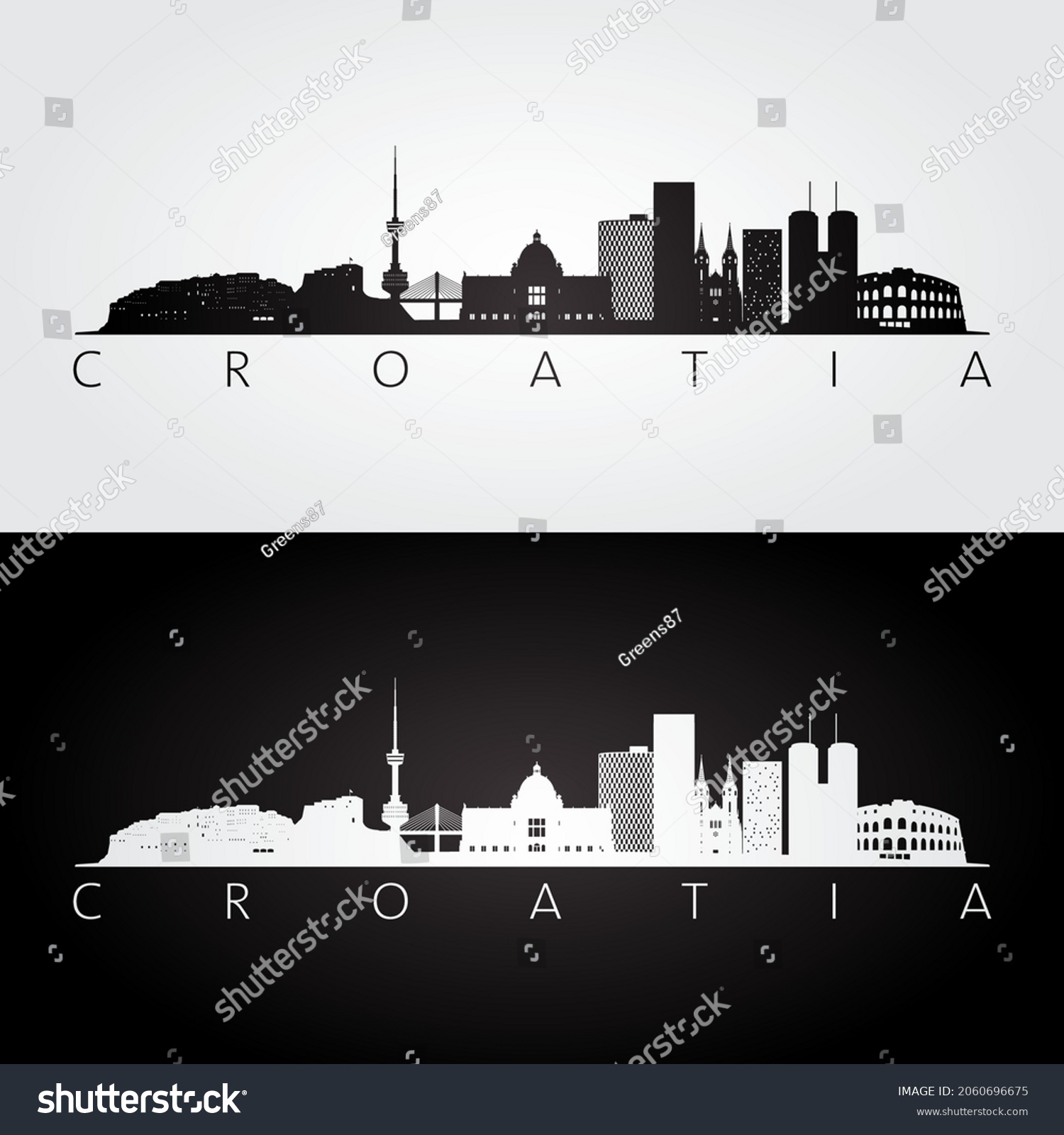 Silueta croata y monumental, diseño blanco vector de stock (libre de