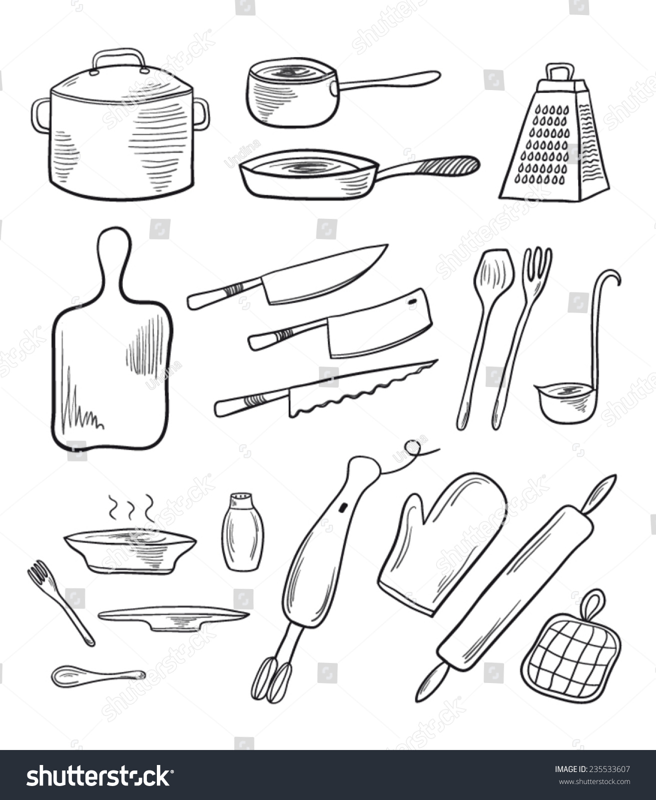 Crockery Set Sketch Stock Vector (Royalty Free) 235533607 | Shutterstock