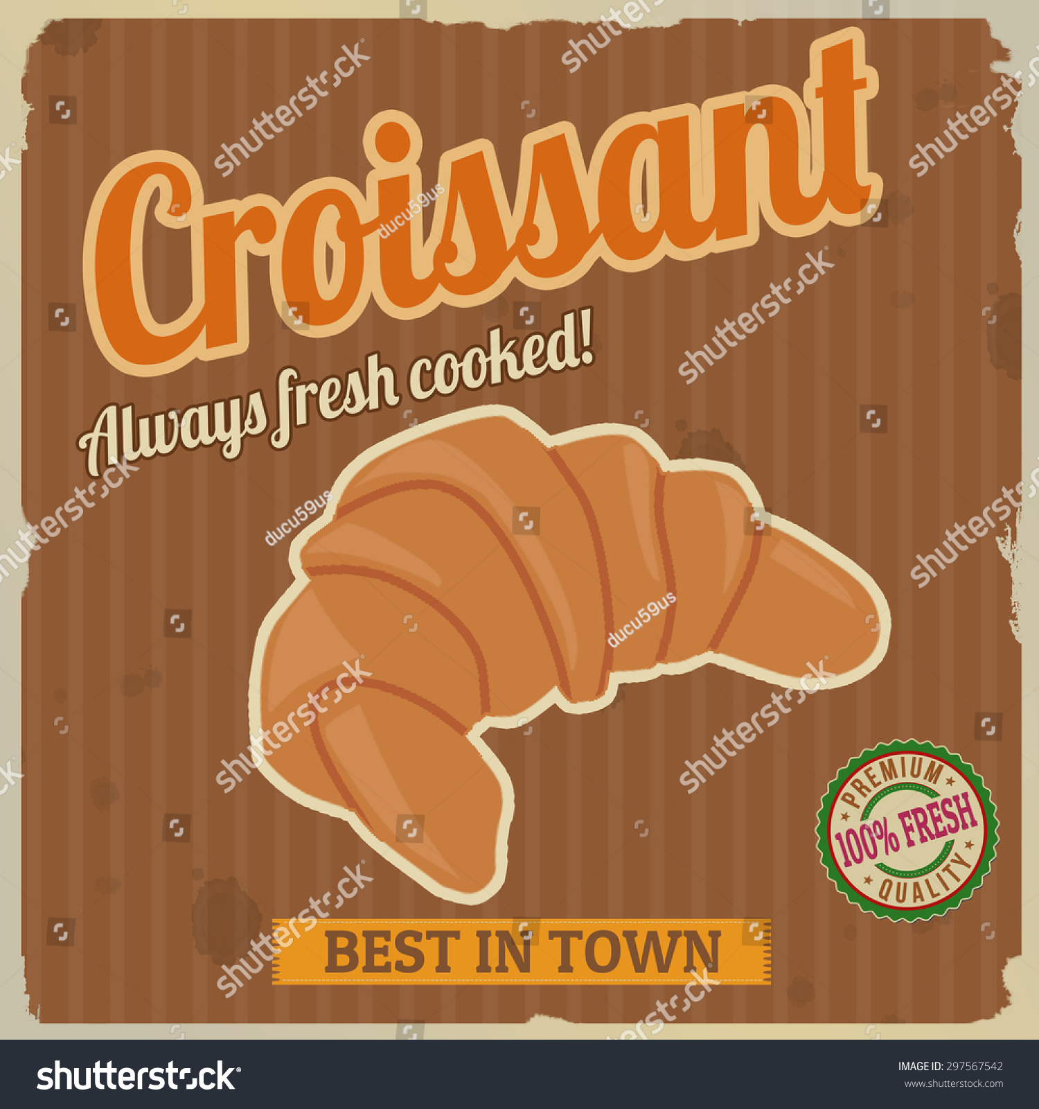 Croissant Poster Vintage Style Vector Illustration Stock Vector ...