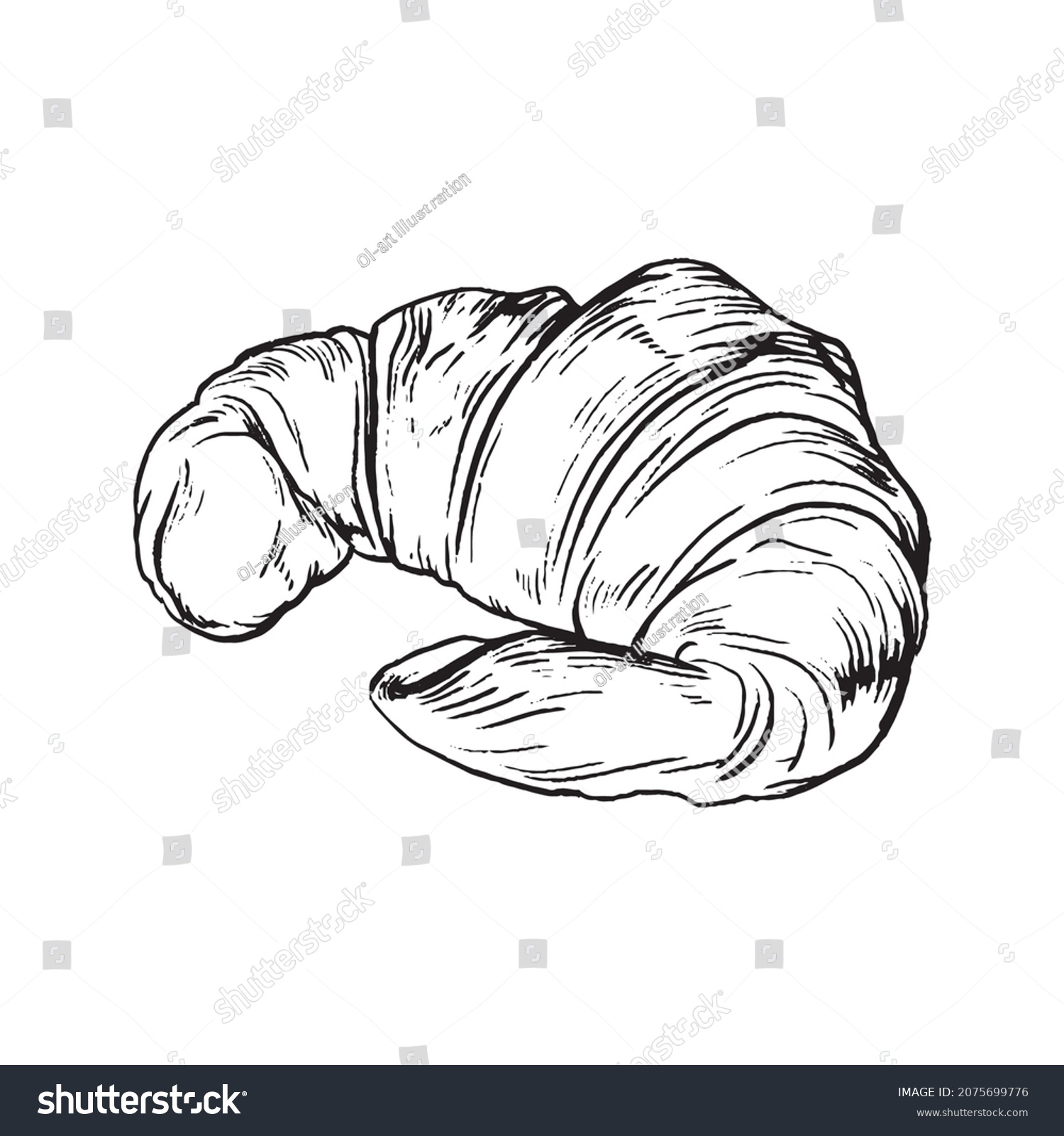 Croissant Sketch Style Black White Illustration Stock Vector (Royalty ...