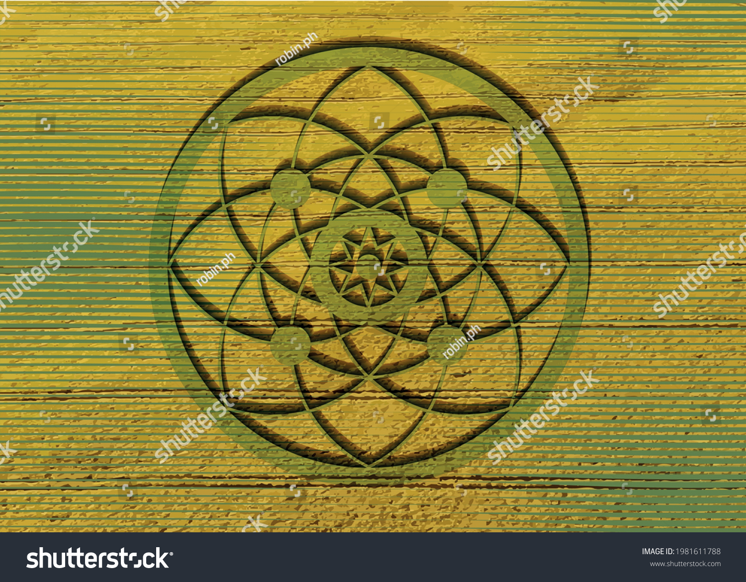 SVG of crop circles on green grass, sacred geometry, esoteric Flower of Life, vector mystical sign isolated on green and yellow background  svg