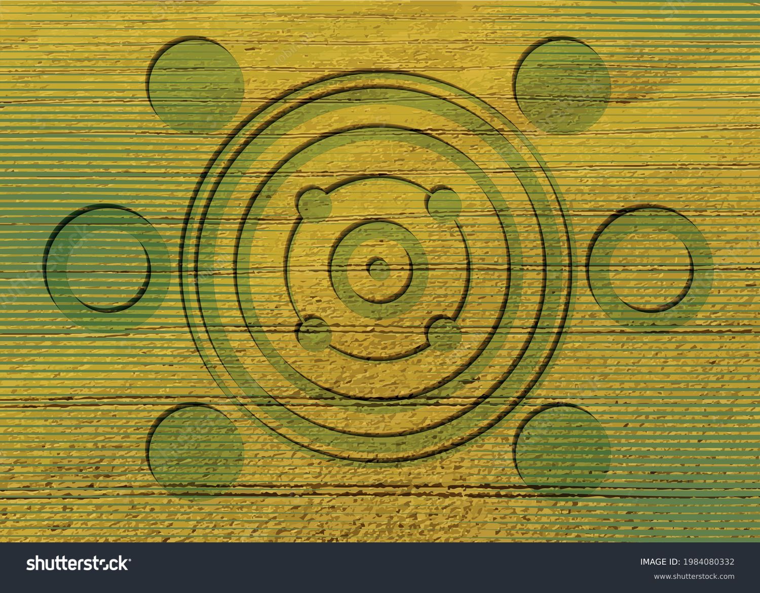 SVG of crop circles on green grass, sacred geometry, esoteric geometric shapes, vector round mystical sign isolated on green and yellow background  svg