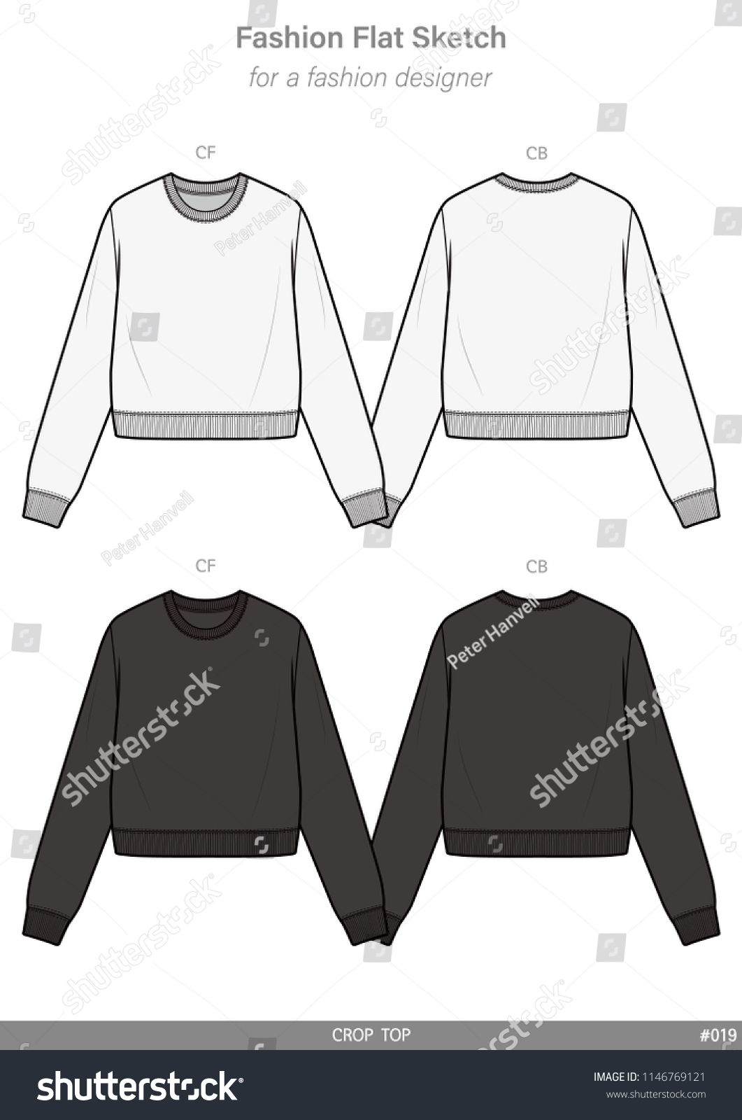 Crop Top Fashion Flat Sketches Technical Stock Vector (Royalty Free ...