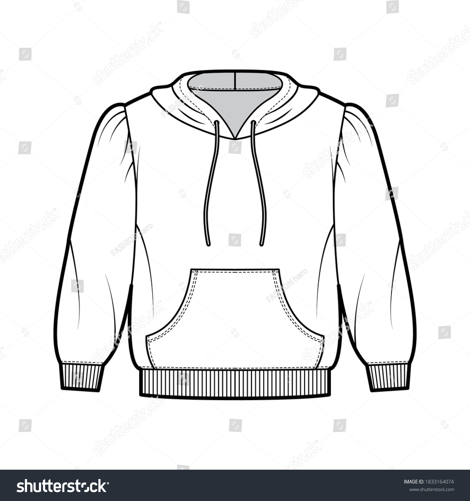 Cropped Cottonjersey Hoodie Technical Fashion Illustration Stock Vector ...