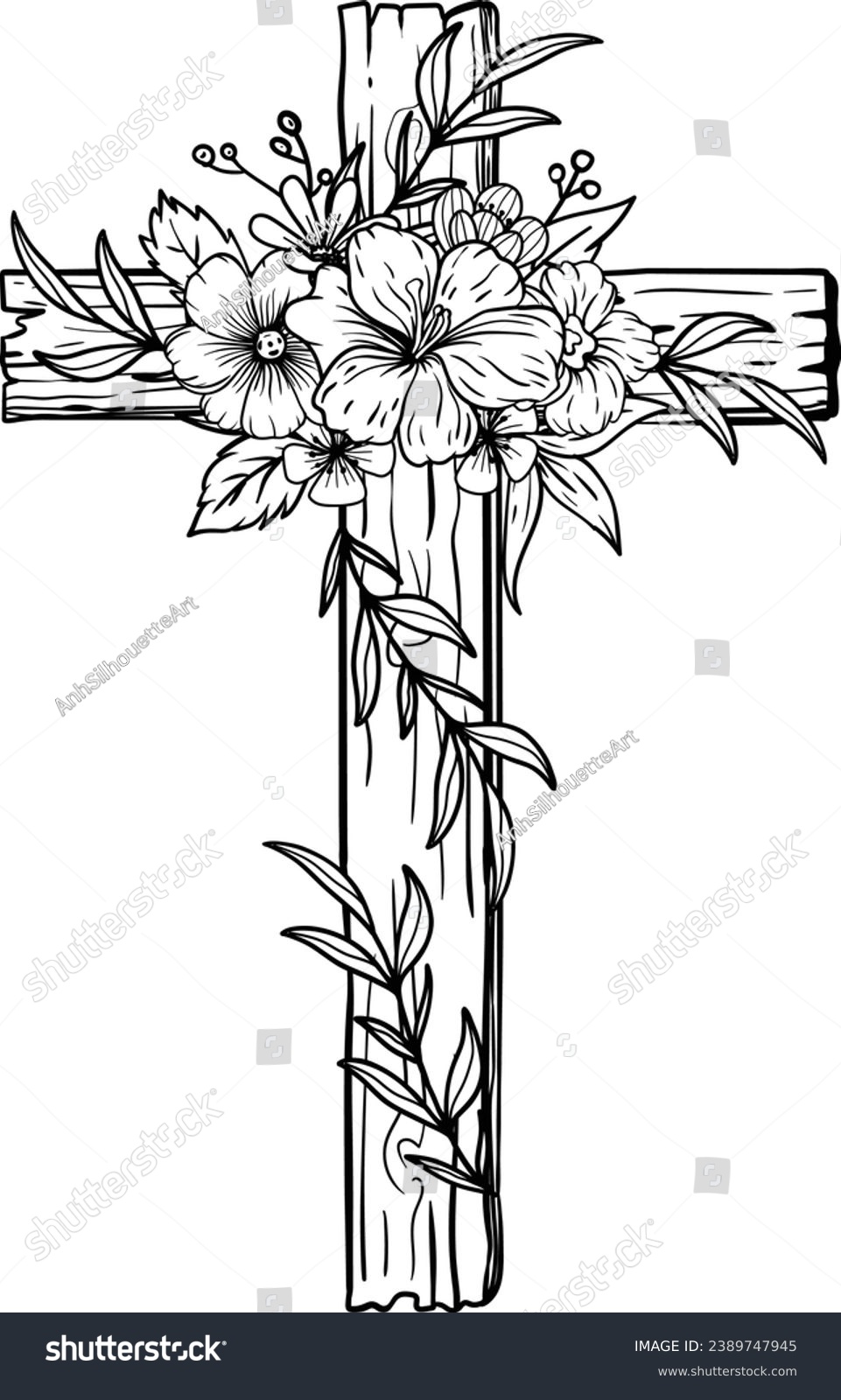 SVG of Cross Flowers Cut File, Faith, Vintage Christian Cross, god,Cross Hand-drawn, Jesus, Cross Png, Religious, christian, bible  svg