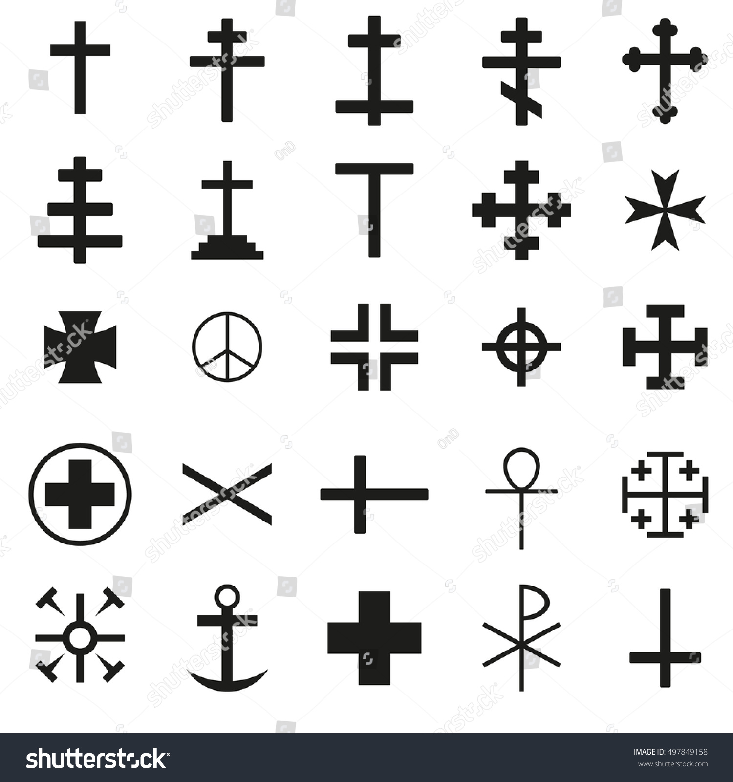 Cross Icon Black Silhouette Set Ancient Stock Vector 497849158 ...