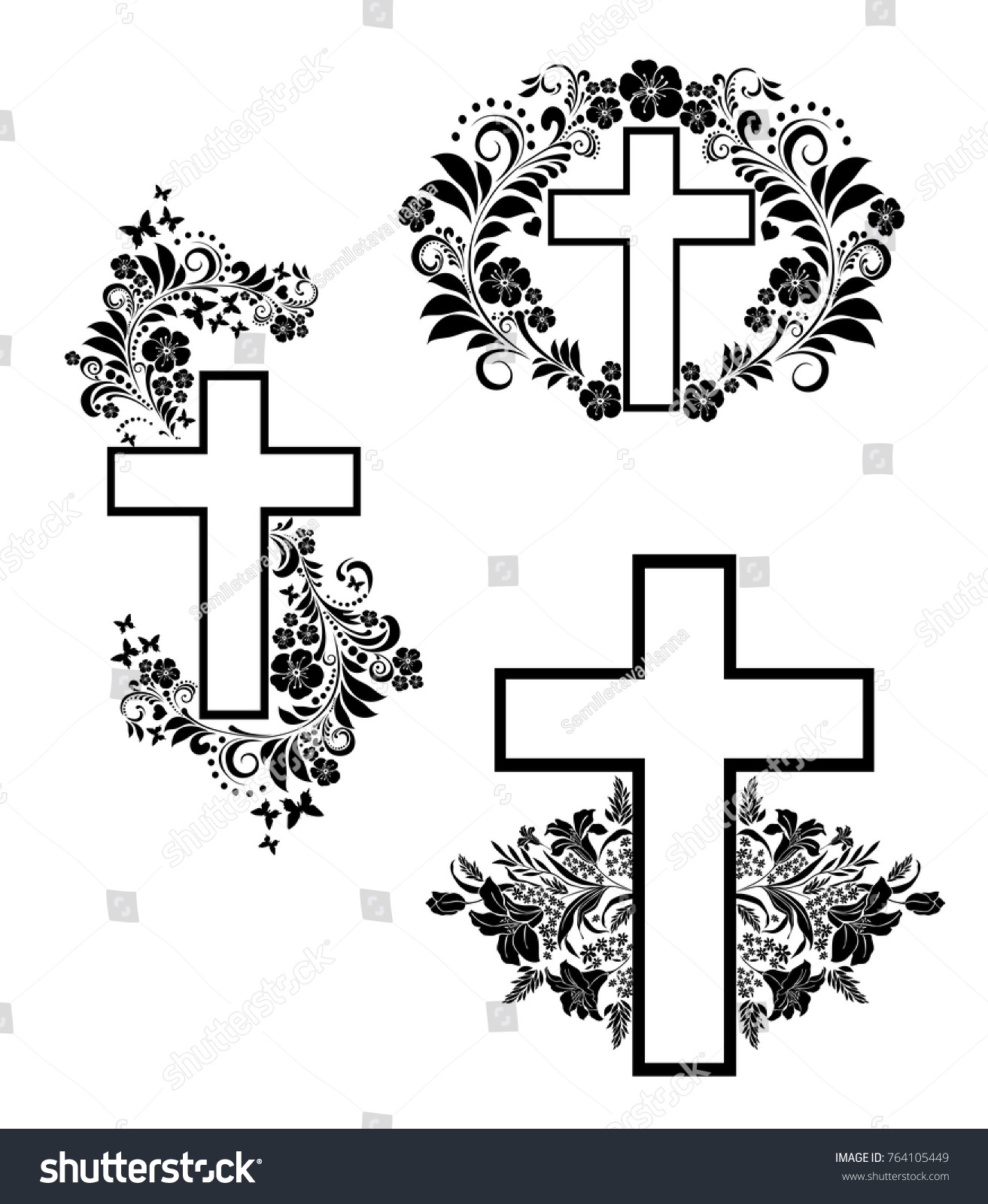 Cross Icons Set Obituary Notice Art Stock Vector (Royalty Free