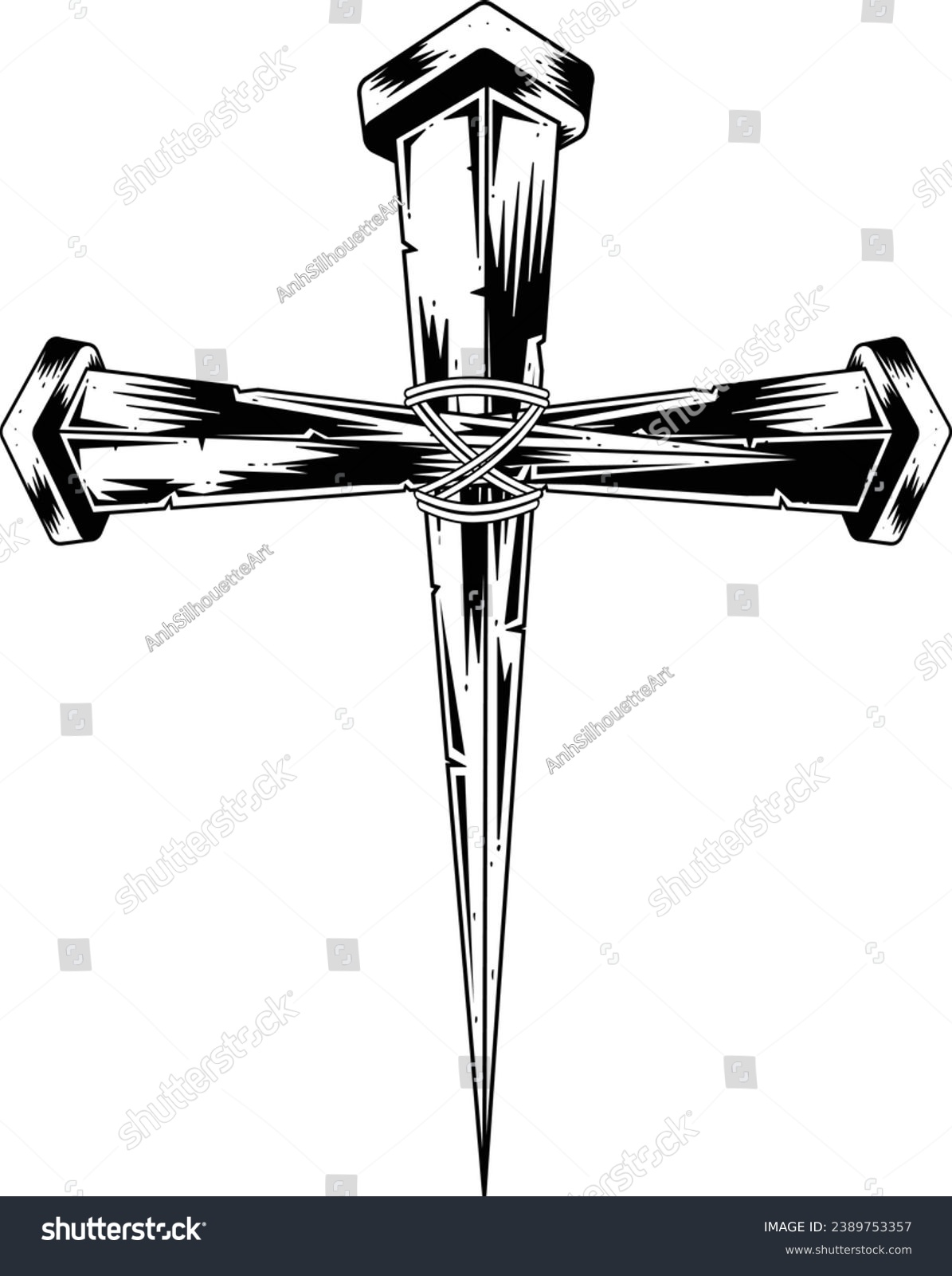 SVG of Cross Nail, Faith, Christian Cross, Jesus, Christian Nail Cross, Three Nails Cross, Laser cut file, Faith Jesus, Christian Religious	 svg