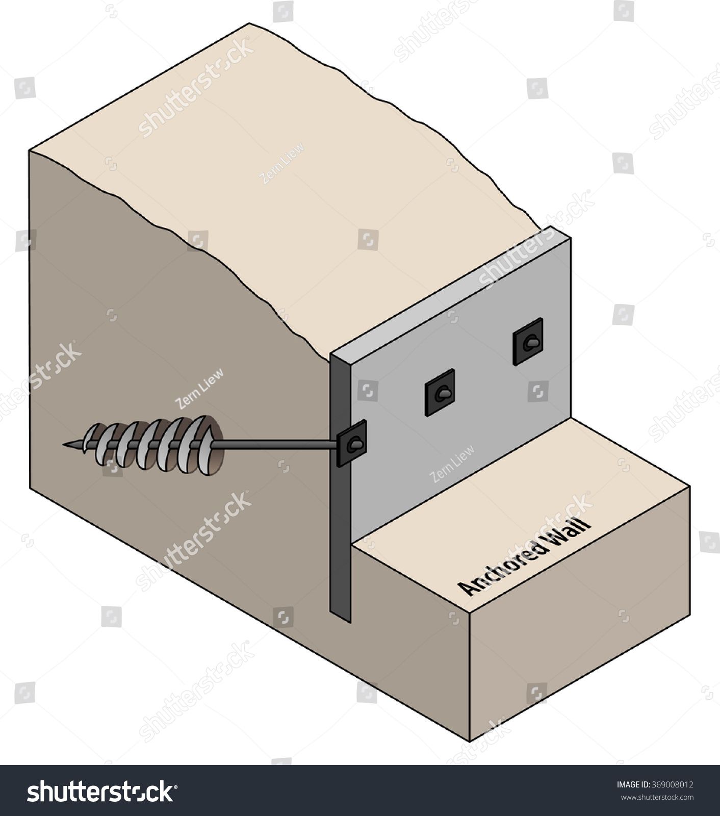 Cross Sectional Diagram Retaining Wall Screw Stock Vector Royalty Free 369008012 Shutterstock 3615