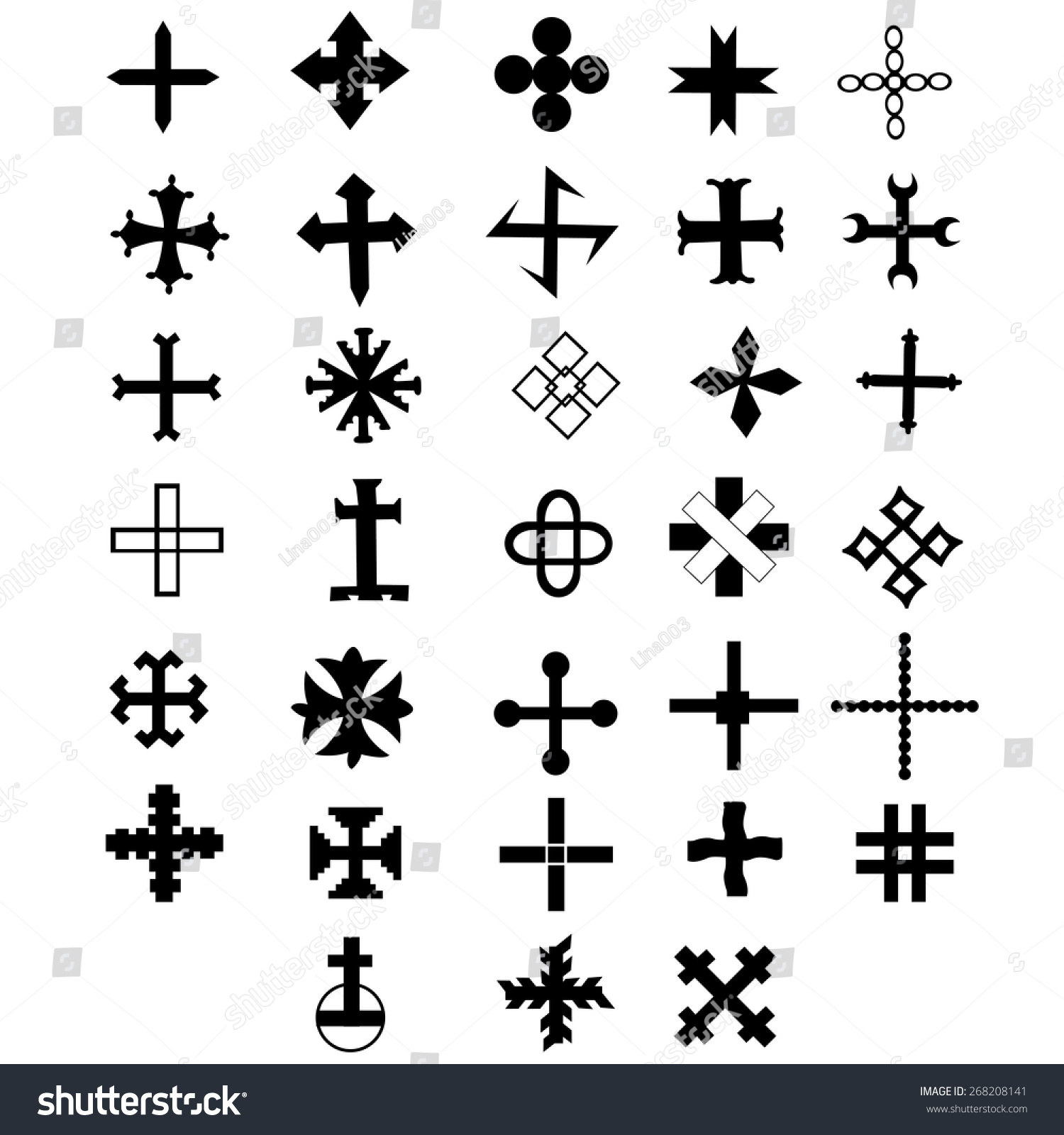 Cross Set Symbol Cross Design Elements Stock Vector 268208141 ...