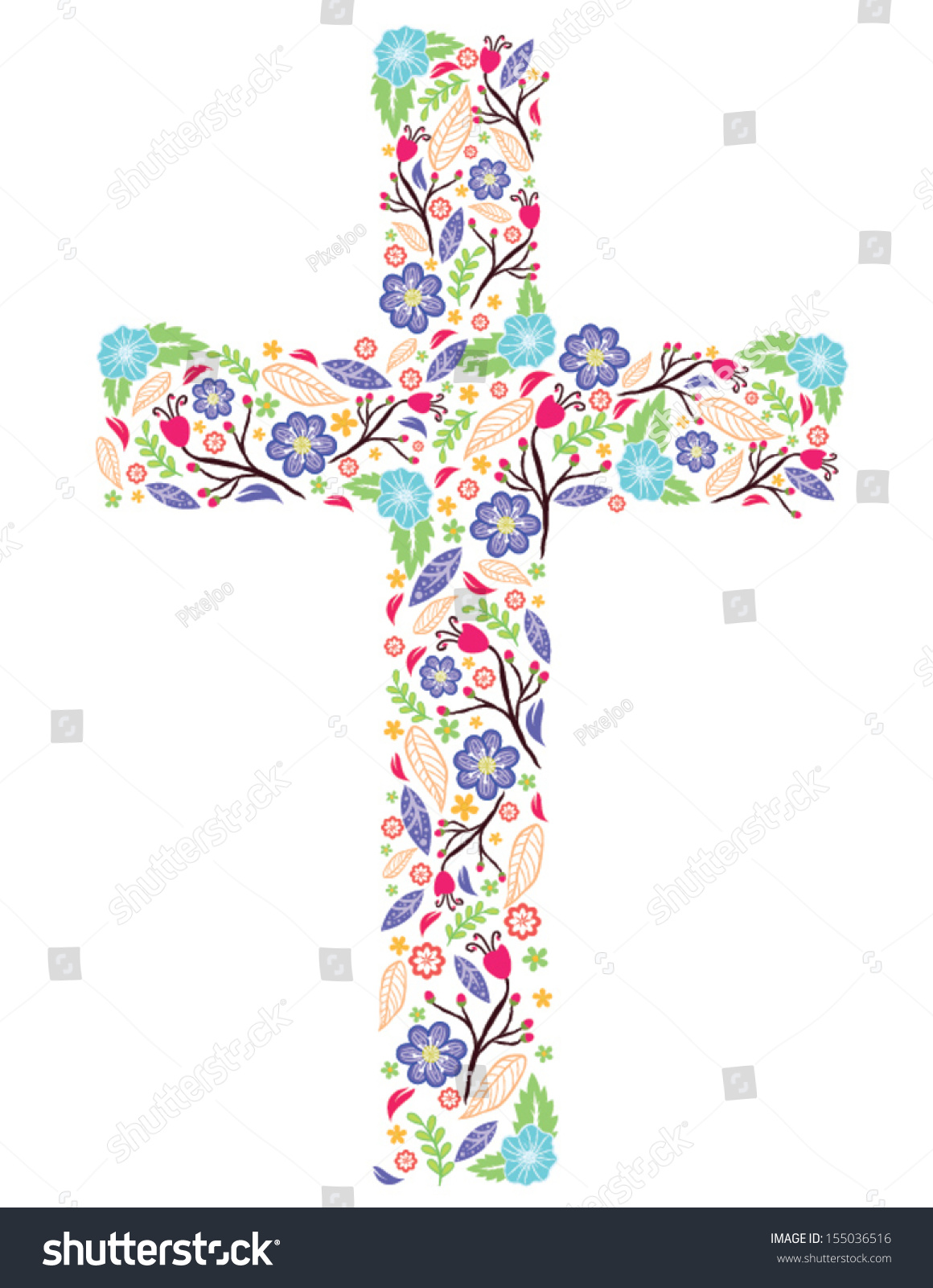 Cross Flowers On White Background Stock Vector 155036516 - Shutterstock