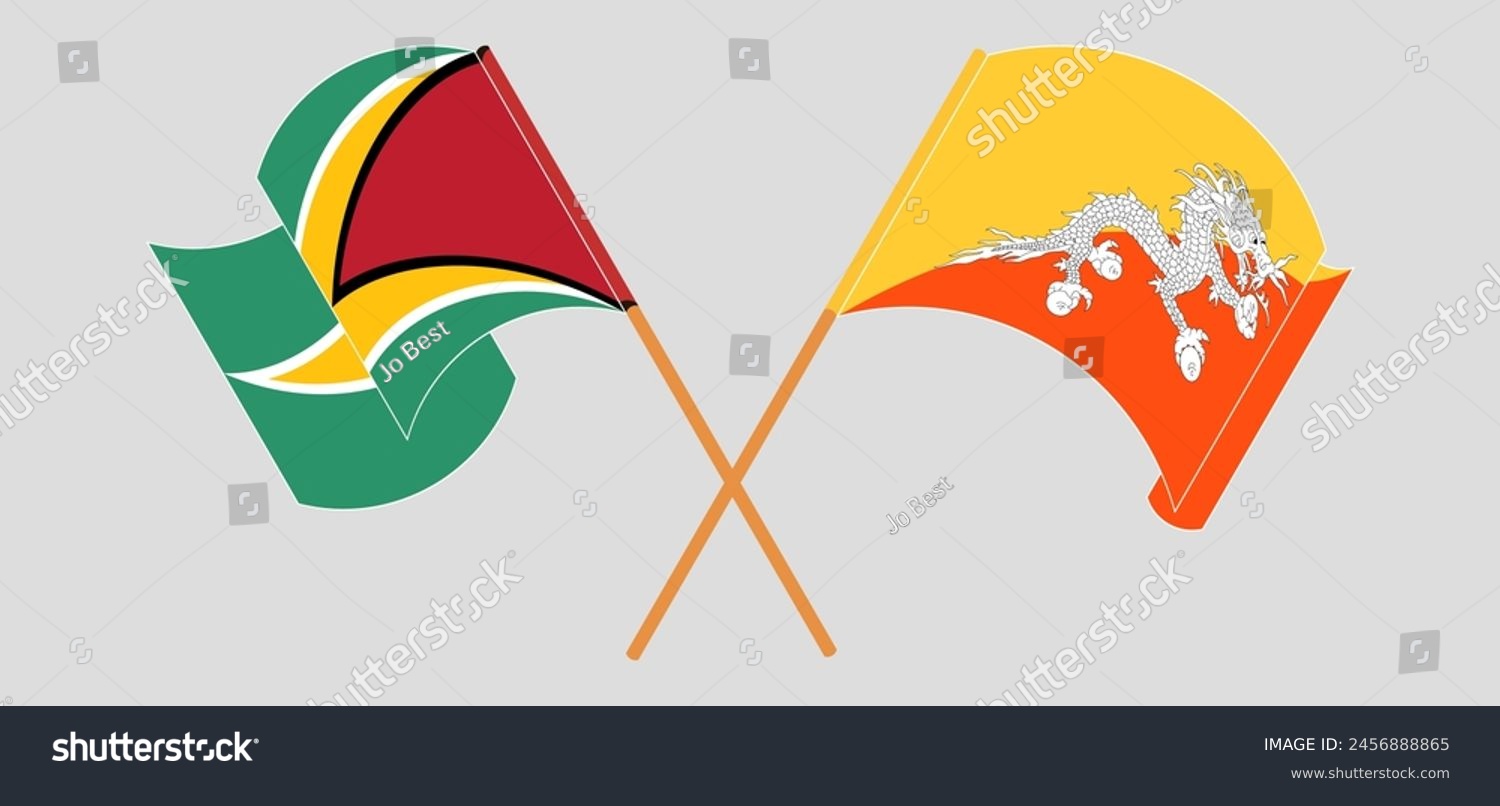 SVG of Crossed and waving flags of Guyana and Bhutan. Vector illustration
 svg