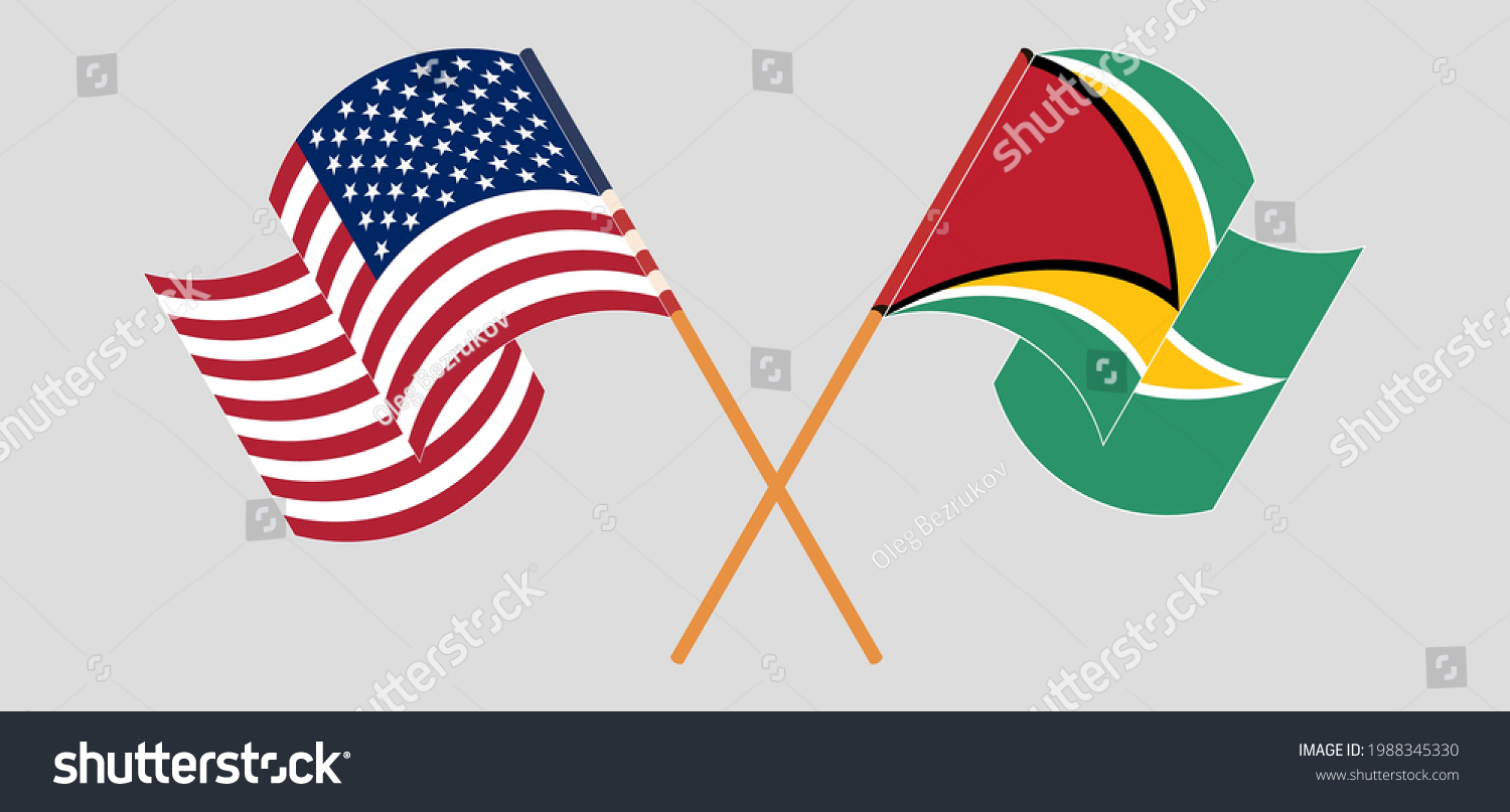 SVG of Crossed and waving flags of the USA and Guyana svg