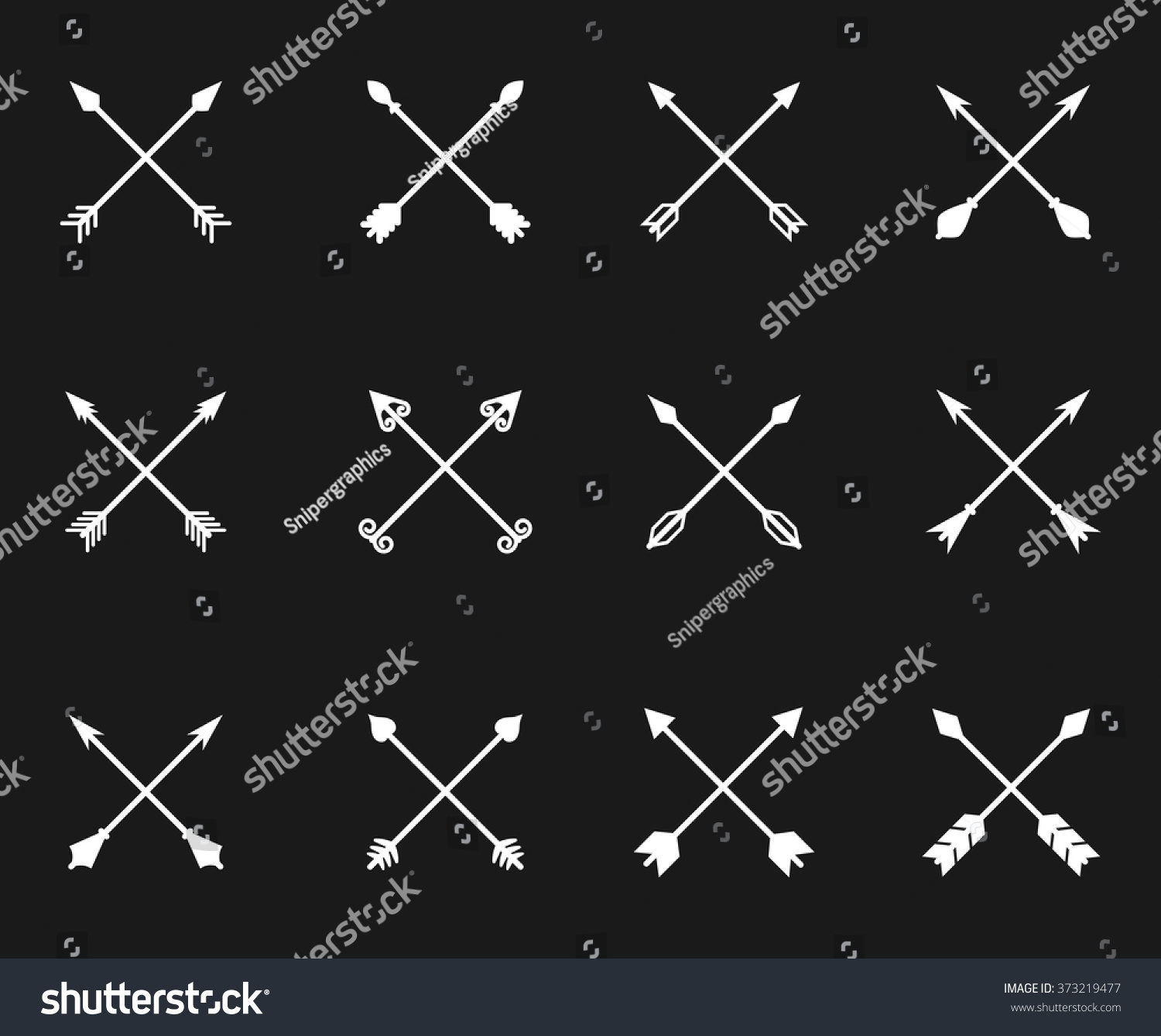 Crossed Arrows Vector Set In Black Background. - 373219477 : Shutterstock