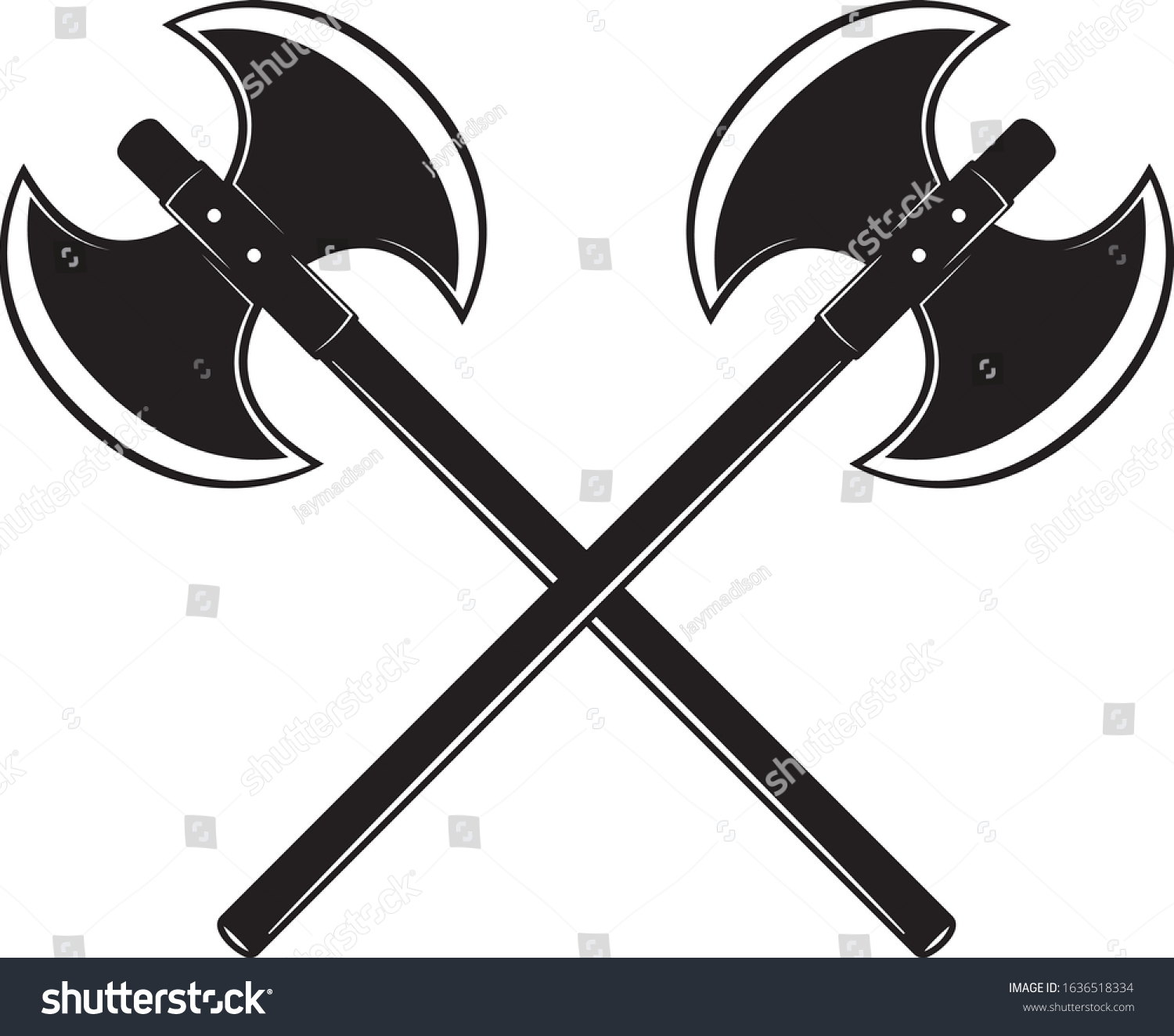 Crossed Axes Crossed Battle Axe Two Stock Vector Royalty Free