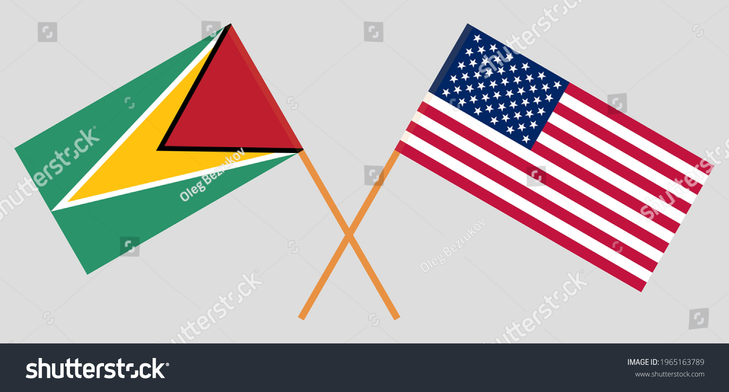 SVG of Crossed flags of Guyana and the USA. Official colors. Correct proportion svg