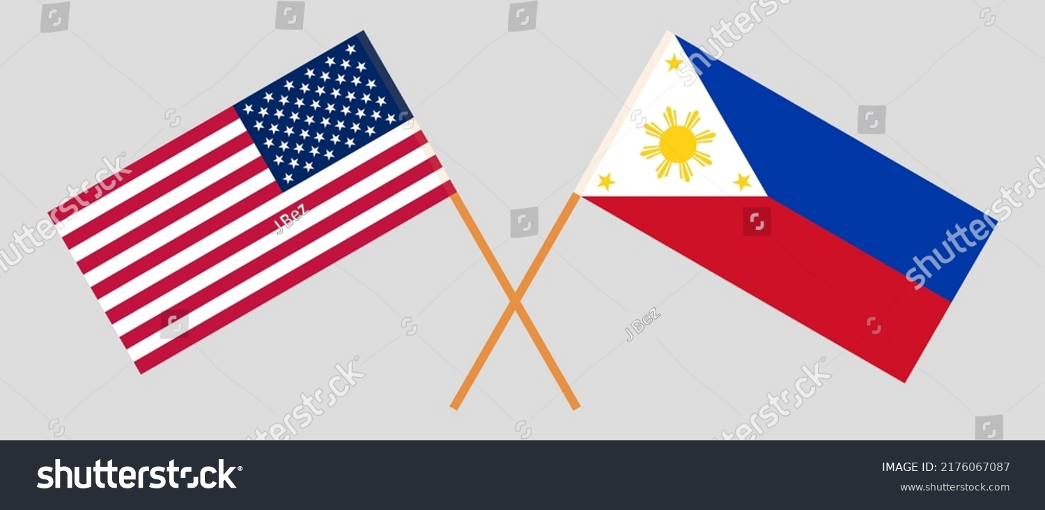 Crossed Flags Usa Philippines Official Colors Stock Vector (Royalty ...