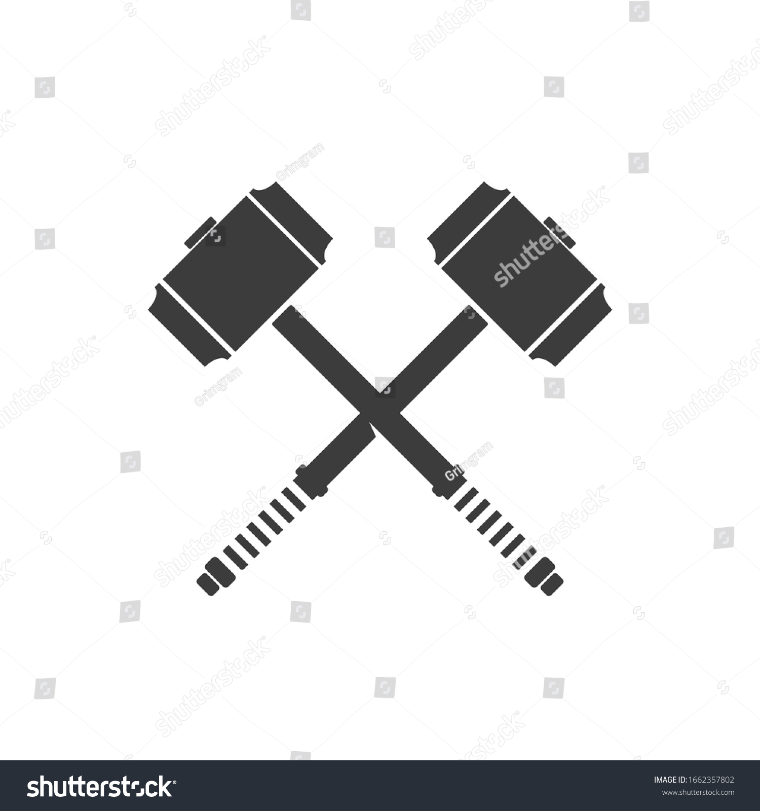 Crossed Hammers Black Icon Vector Illustration Stock Vector Royalty Free 1662357802 Shutterstock