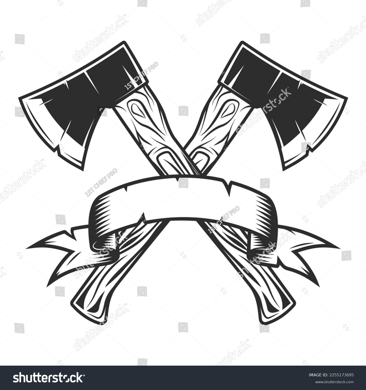 SVG of Crossed metal ax with handle made of wood and ribbon. Wooden axe construction builder tool. Element for business woodworking or lumberjack emblem or icon. svg