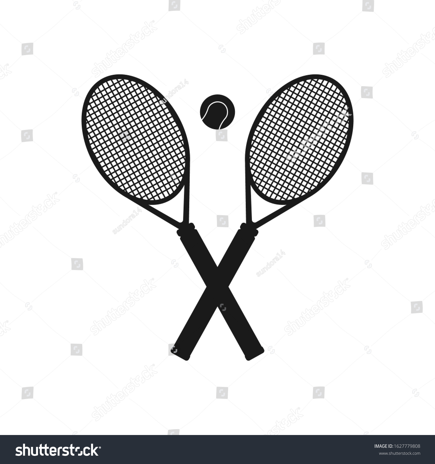 Crossed Racket Tennis Ball Black Silhouette Stock Vector (Royalty Free ...