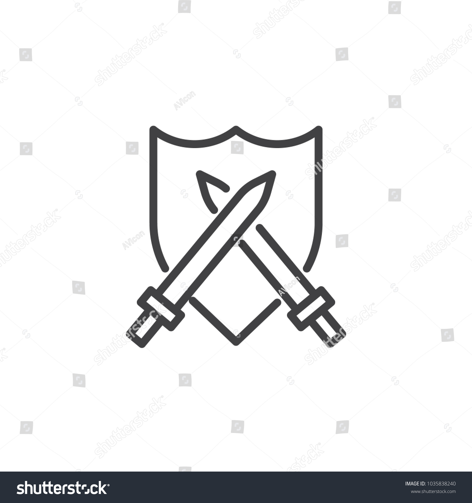 Crossed Swords Shield Outline Icon Linear Stock Vector (royalty Free 