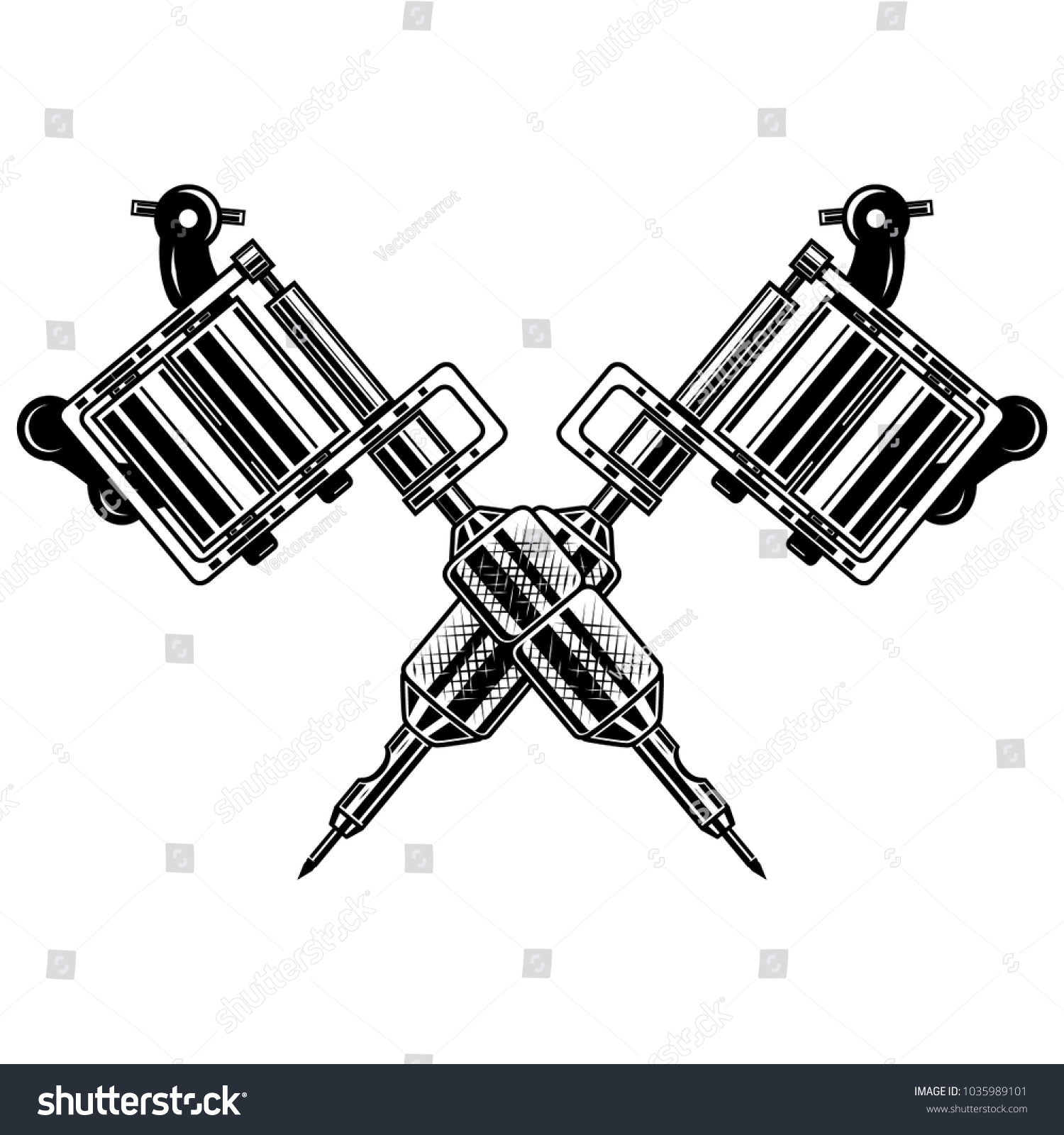 Crossed Tattoo Machines Isolated On White Stock Vector (Royalty Free ...