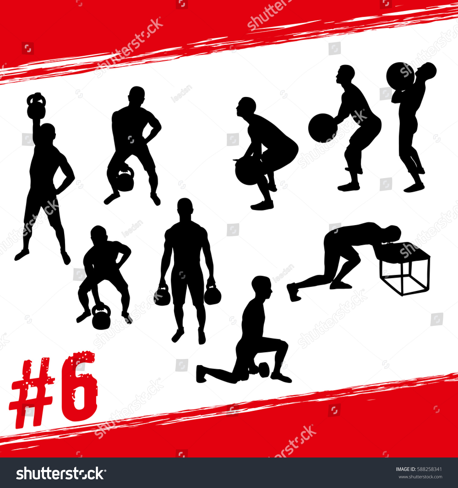 SVG of Crossfit concept. Vector silhouettes of people doing fitness and crossfit workouts in many different position. Active and healthy life concept svg